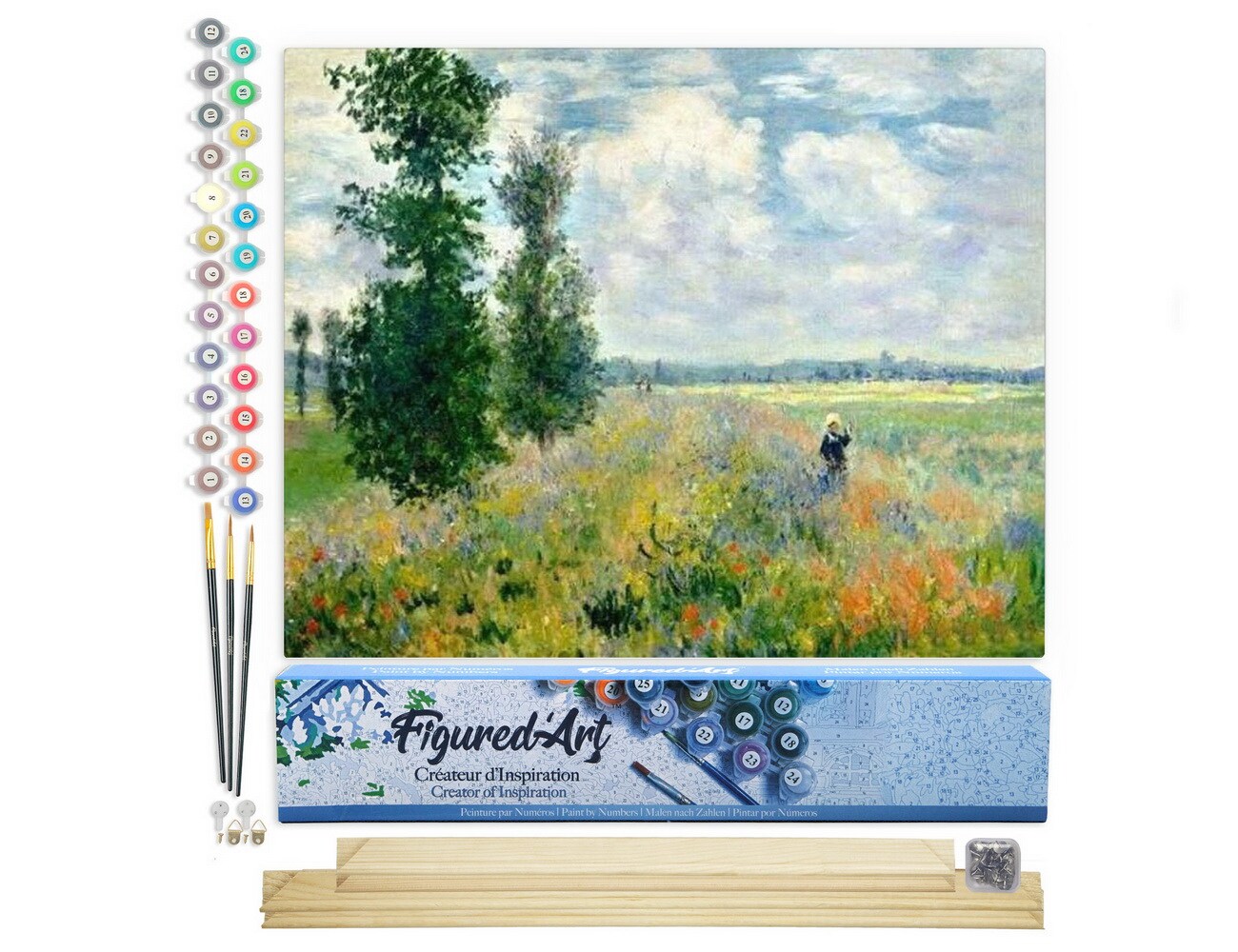 Figured&#x27;Art Paint by Numbers Kit for Adults Monet Field of Poppies 16&#x22;x20&#x22; - Craft Art Painting Rolled Canvas with DIY wooden frame