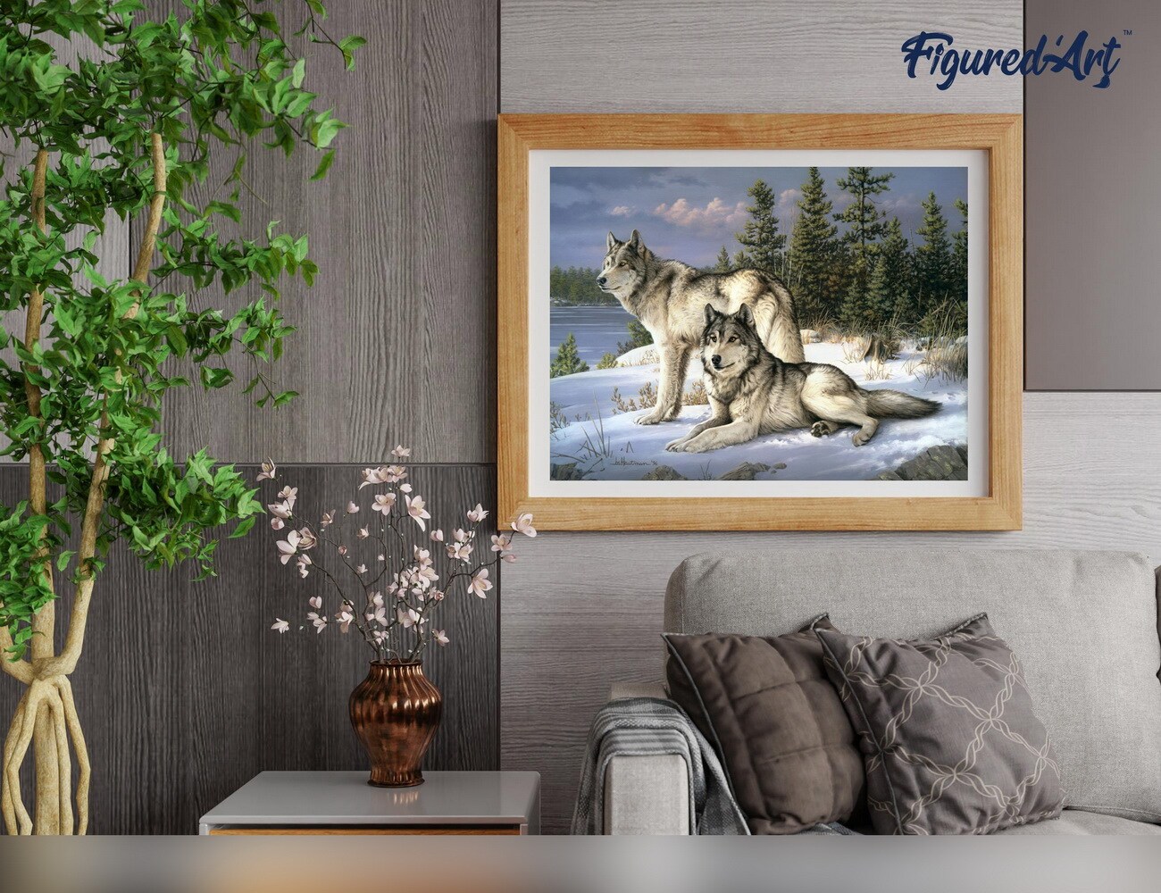 Figured&#x27;Art Paint by Numbers Kit for Adults Wolves Couple 16&#x22;x20&#x22; - Craft Art Painting DIY Kit Rolled Canvas without frame
