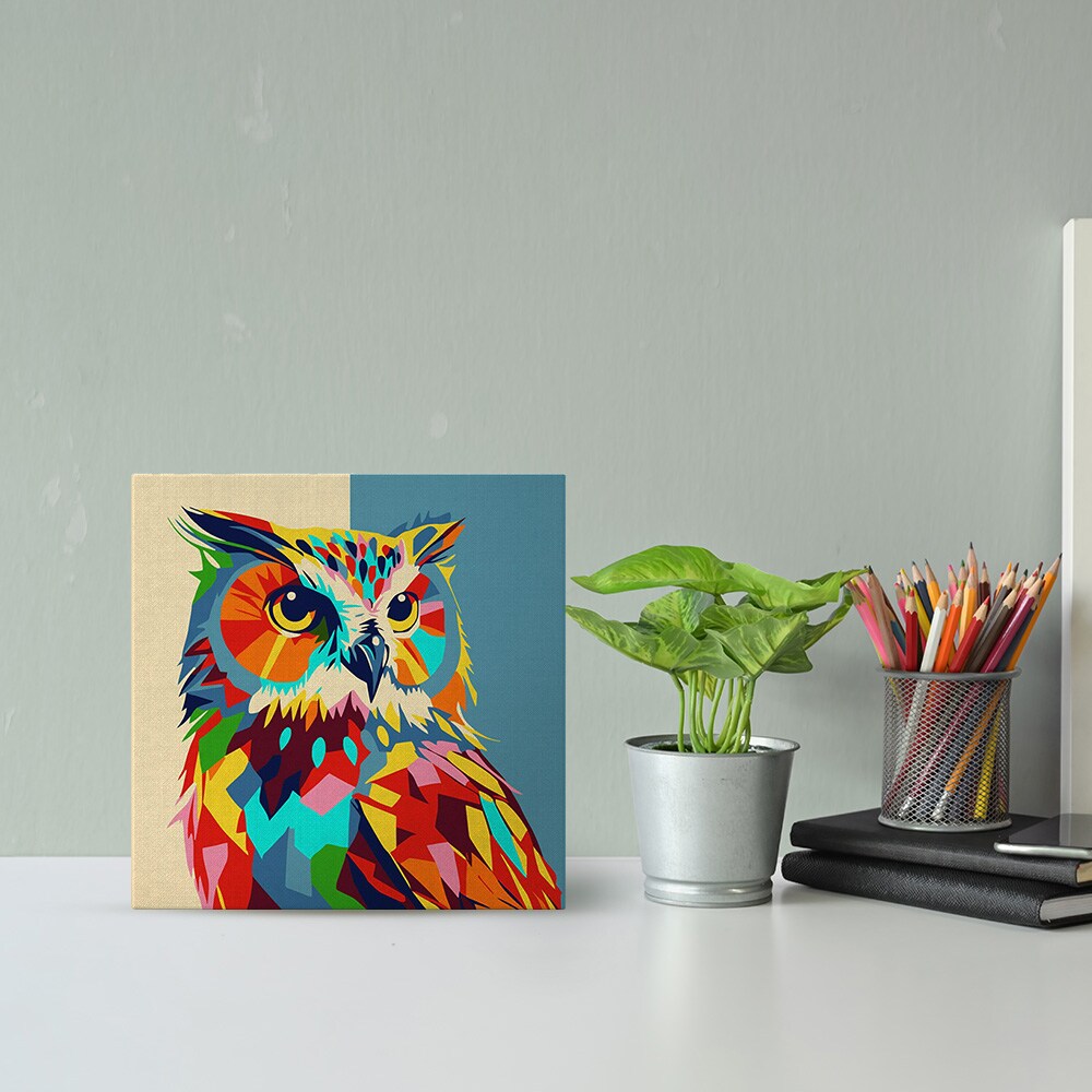 Figured'Art Mini Paint by Numbers Kit for Adults with Frame Owl Abstract Pop Art Small format 8"x8" - Craft Art Painting DIY Canvas Already Stretched on a Wooden Frame