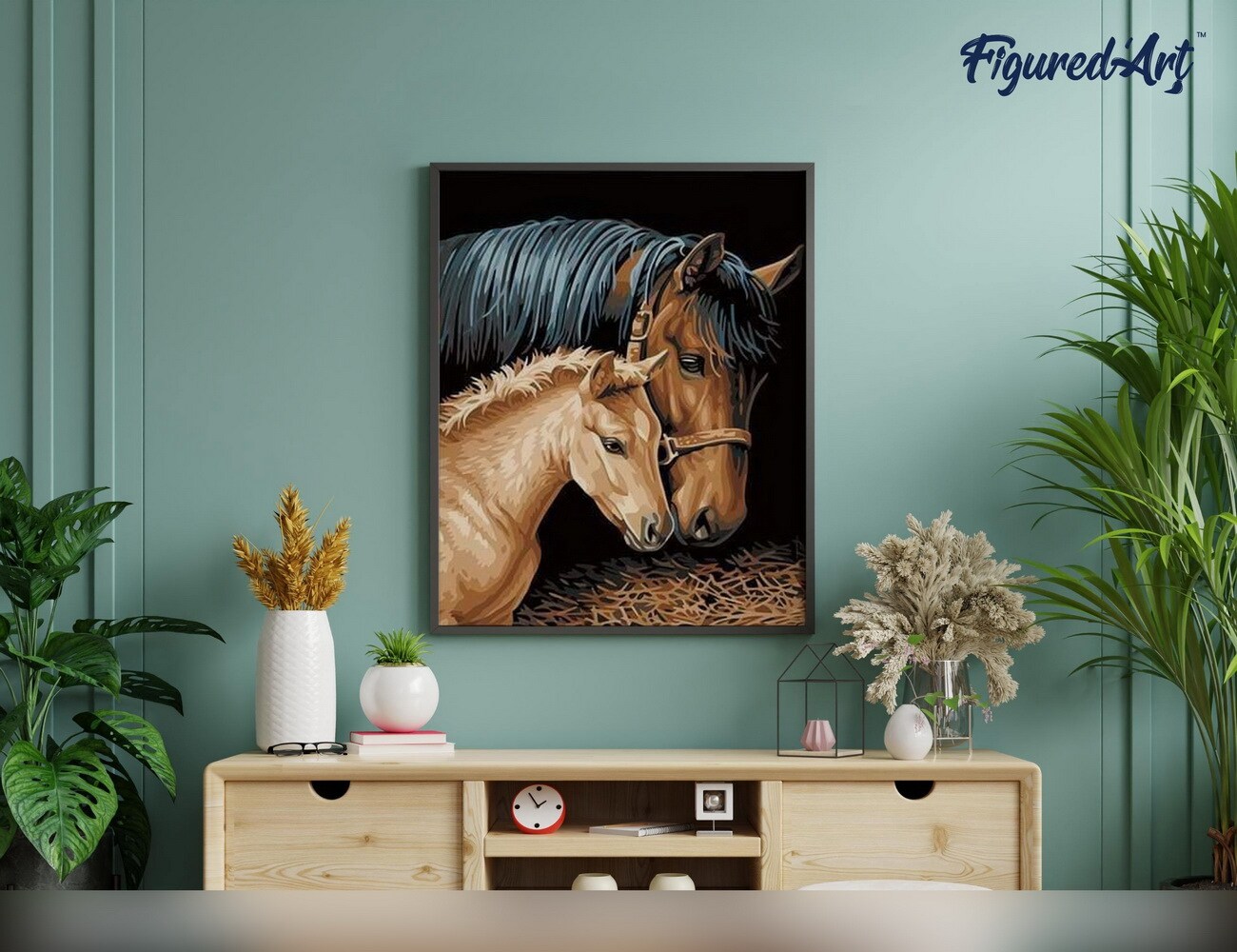 Figured'Art Paint by Numbers Kit for Adults Horse and Foal 16"x20" - Craft Art Painting Rolled Canvas with DIY wooden frame