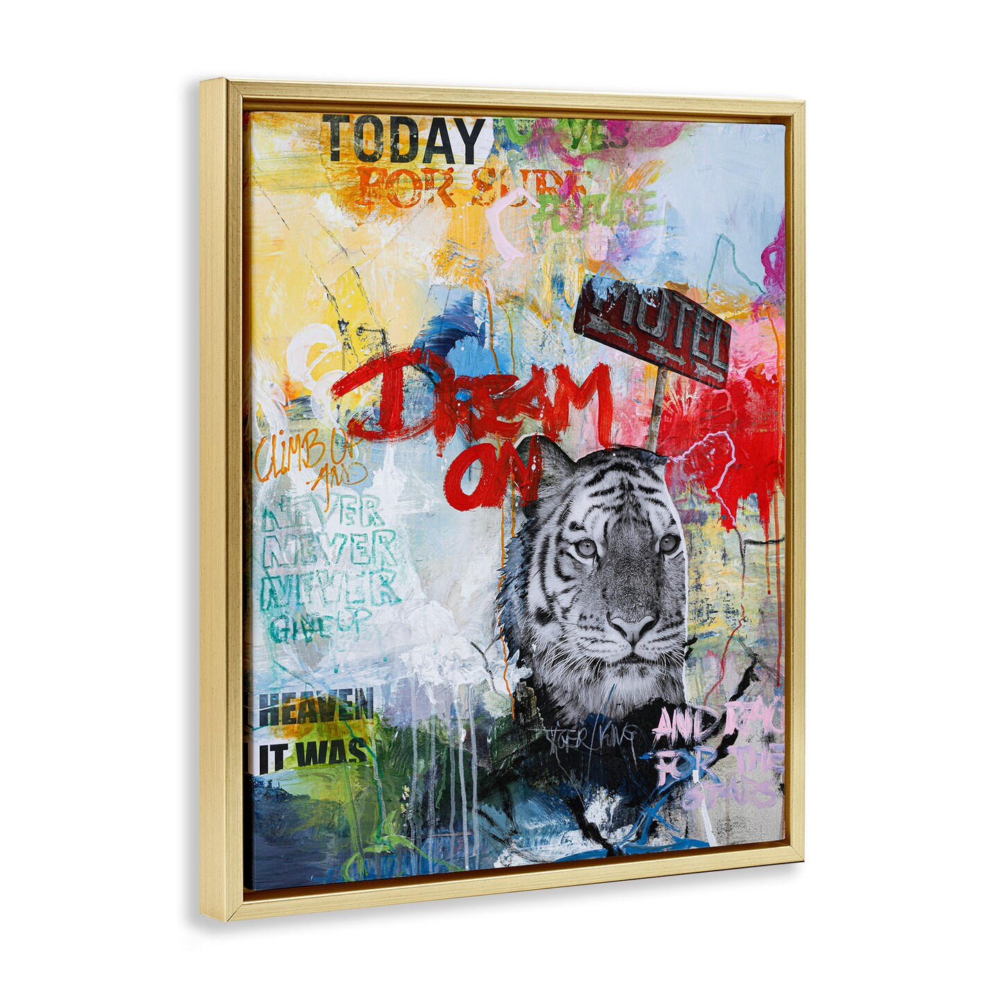 Stupell Industries Inspiring Graffiti &#x26; Tiger Floater Framed Canvas Wall Art Design by Design Fabrikken