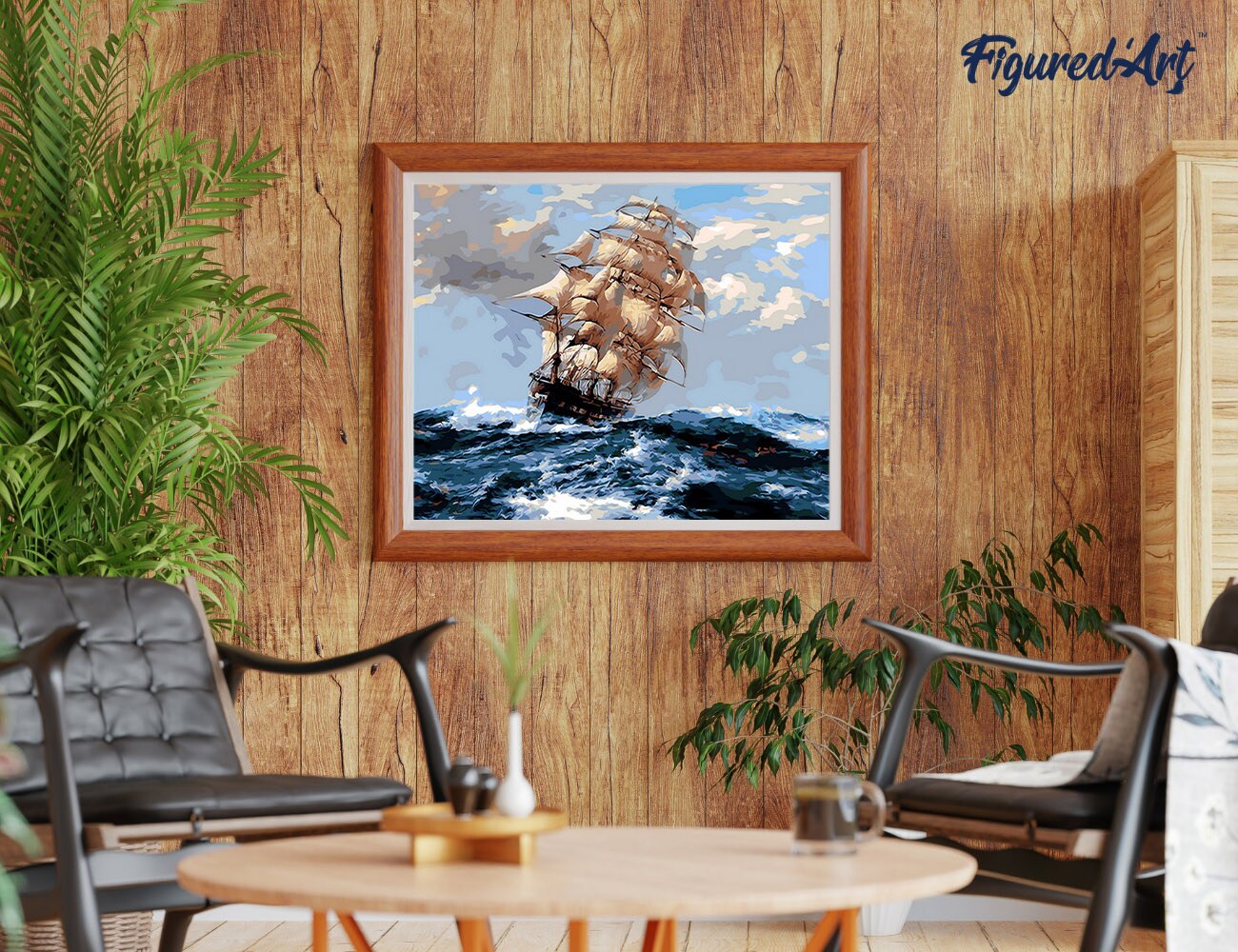 Figured'Art Paint by Numbers Kit for Adults Sailboat and Storm 16"x20" - Craft Art Painting DIY Kit Rolled Canvas without frame