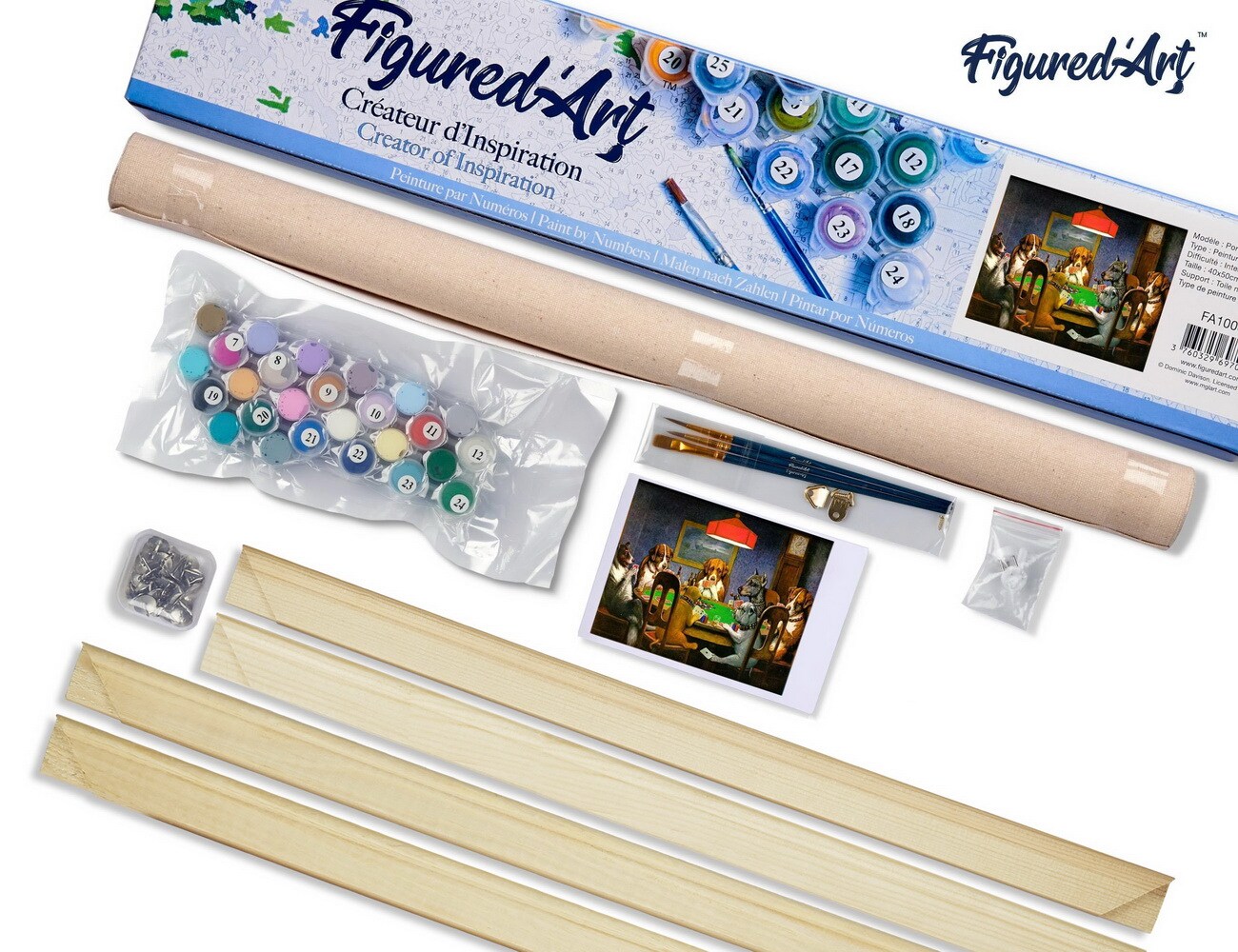 Figured'Art Paint by Numbers Kit for Adults Dogs playing Poker 16"x20" - Craft Art Painting Rolled Canvas with DIY wooden frame