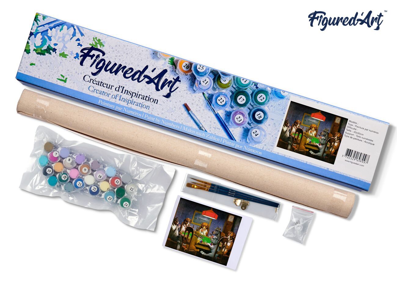 Figured'Art Paint by Numbers for Adults Dogs playing Poker 16"x20" - Craft Art Painting DIY Kit Rolled Canvas without frame