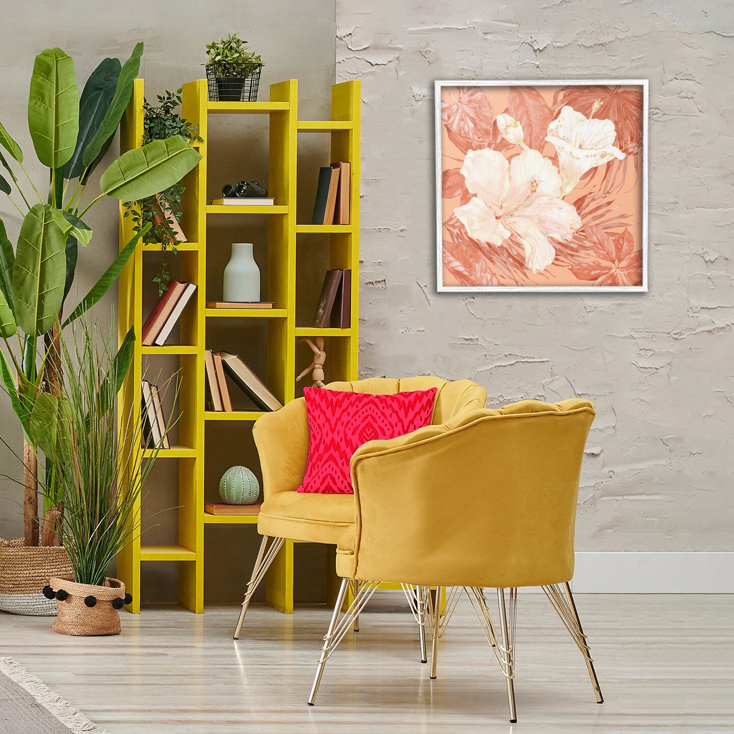Stupell Industries Hibiscus & Leaf Bunch Framed Giclee Wall Art Design by Paul Brent