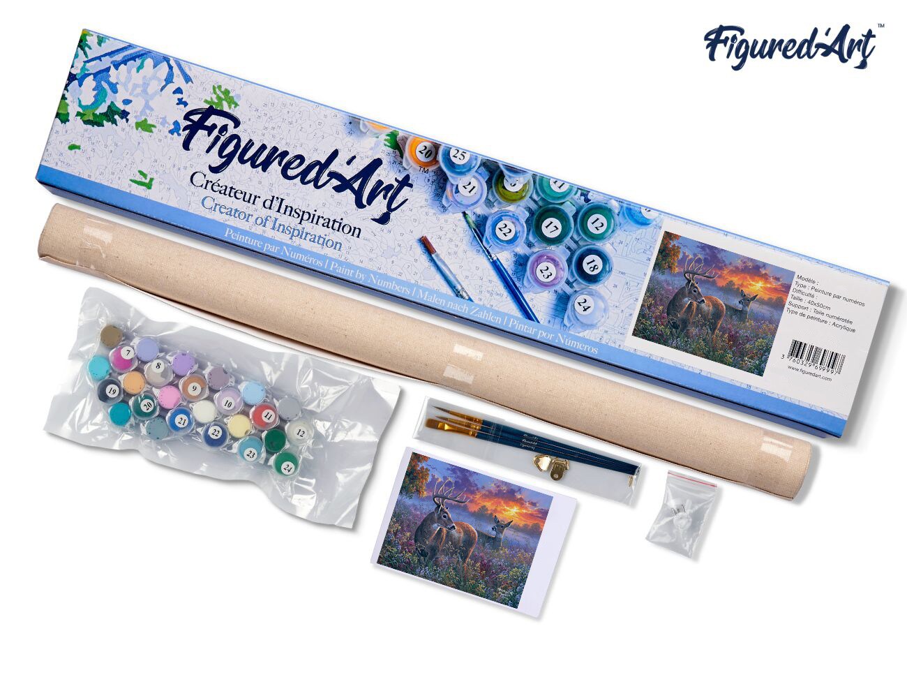 Figured&#x27;Art Paint by Numbers for Adults Deer couple 16&#x22;x20&#x22; - Craft Art Painting DIY Kit Rolled Canvas without frame
