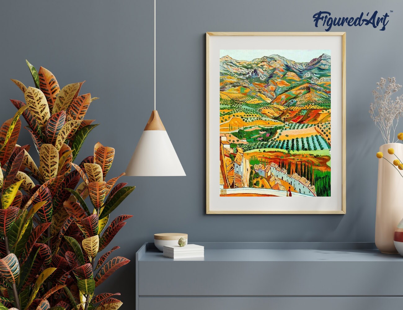 Figured'Art Paint by Numbers Kit for Adults Countryside Landscape from the Hills 16"x20" - Craft Art Painting Rolled Canvas with DIY wooden frame