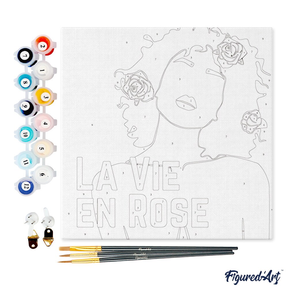 Figured&#x27;Art Mini Paint by Numbers Kit for Adults with Frame La Vie en Rose Small format 8&#x22;x8&#x22; - Craft Art Painting DIY Canvas Already Stretched on a Wooden Frame