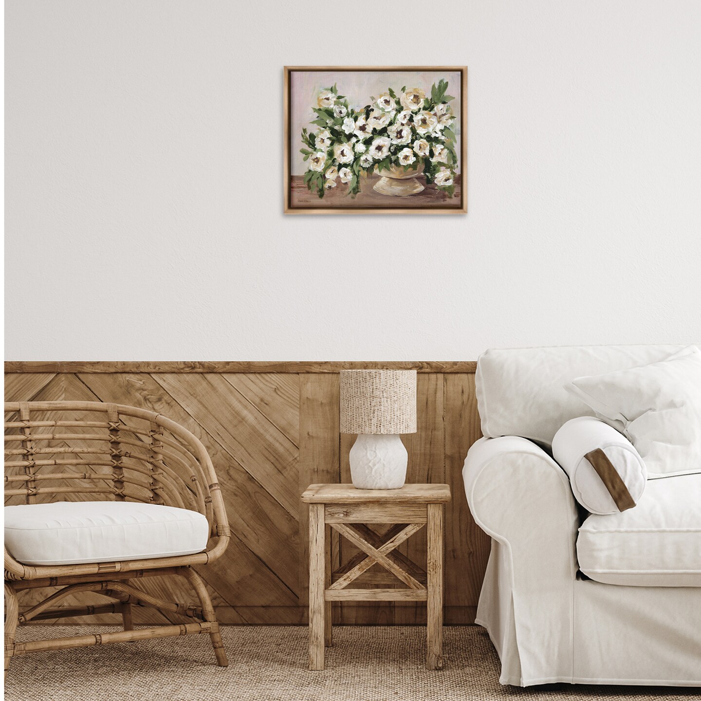 Stupell Industries Traditional Beige Flowers Floater Framed Canvas Wall Art Design by Amanda Hilburn