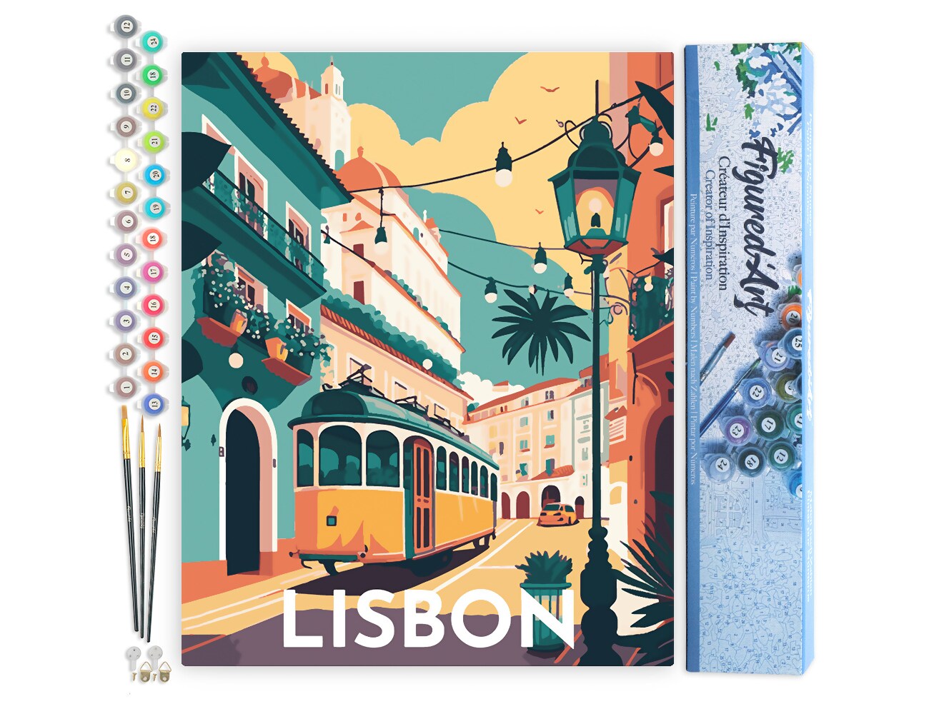 Figured&#x27;Art Paint by Numbers for Adults Travel Poster Lisbon 16&#x22;x20&#x22; - Craft Art Painting DIY Kit Rolled Canvas without frame