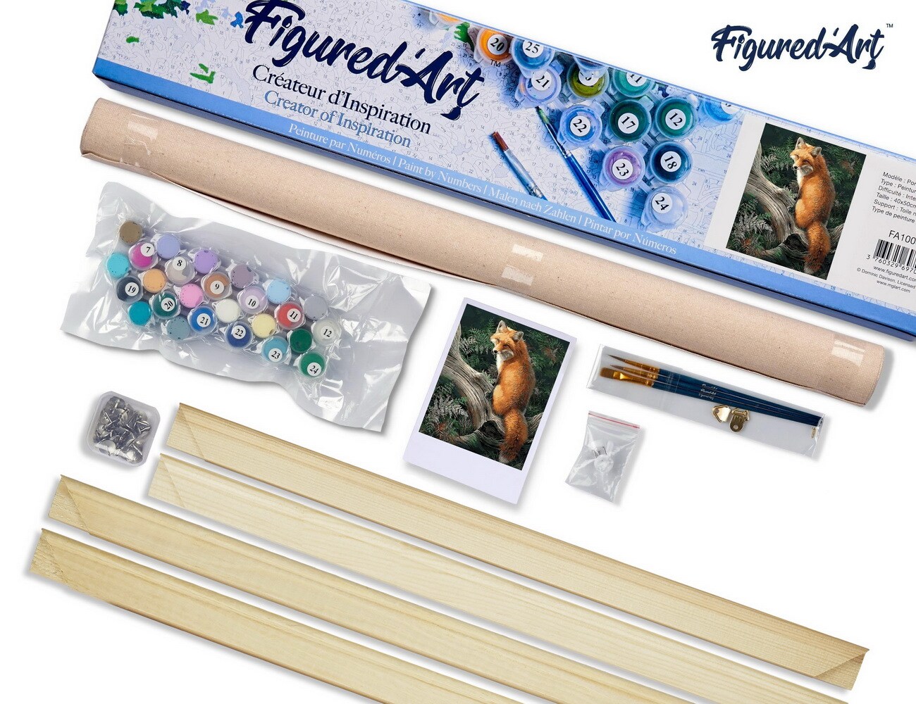 Figured'Art Paint by Numbers Kit for Adults Fox in the Woods 16"x20" - Craft Art Painting Rolled Canvas with DIY wooden frame