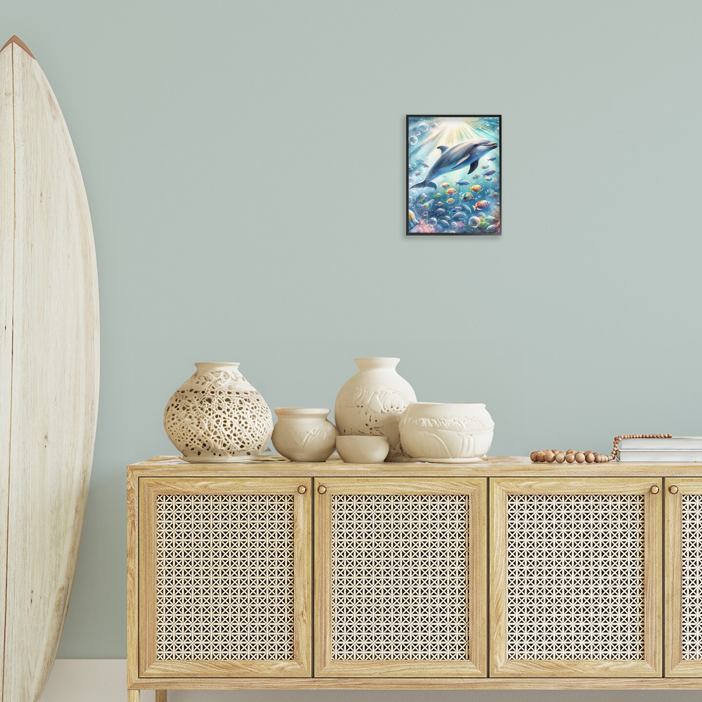 Stupell Industries Dolphin Among Sea Life Framed Giclee Wall Art Design by LSR Design Studio