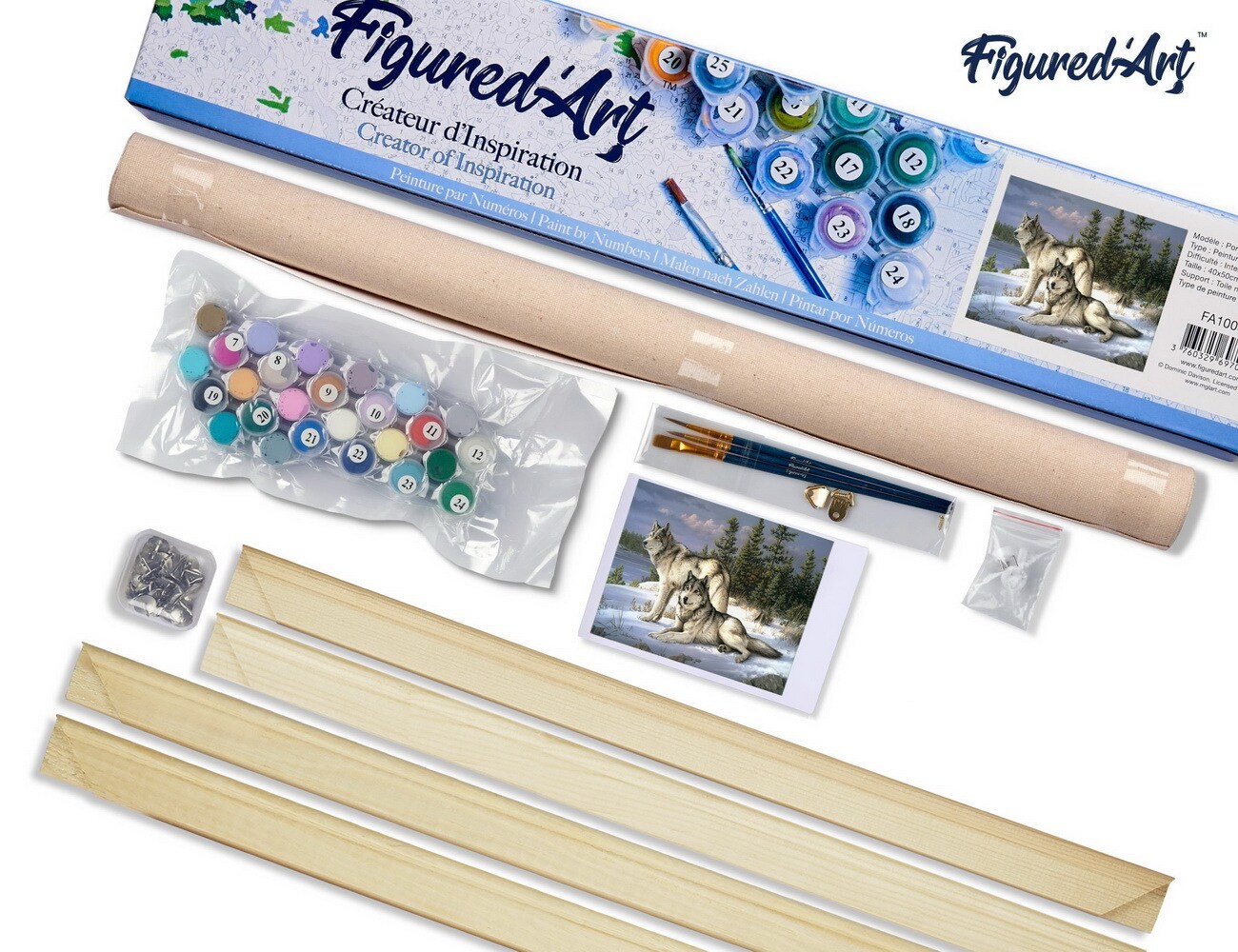 Figured&#x27;Art Paint by Numbers Kit for Adults Wolves Couple 16&#x22;x20&#x22; - Craft Art Painting Rolled Canvas with DIY wooden frame