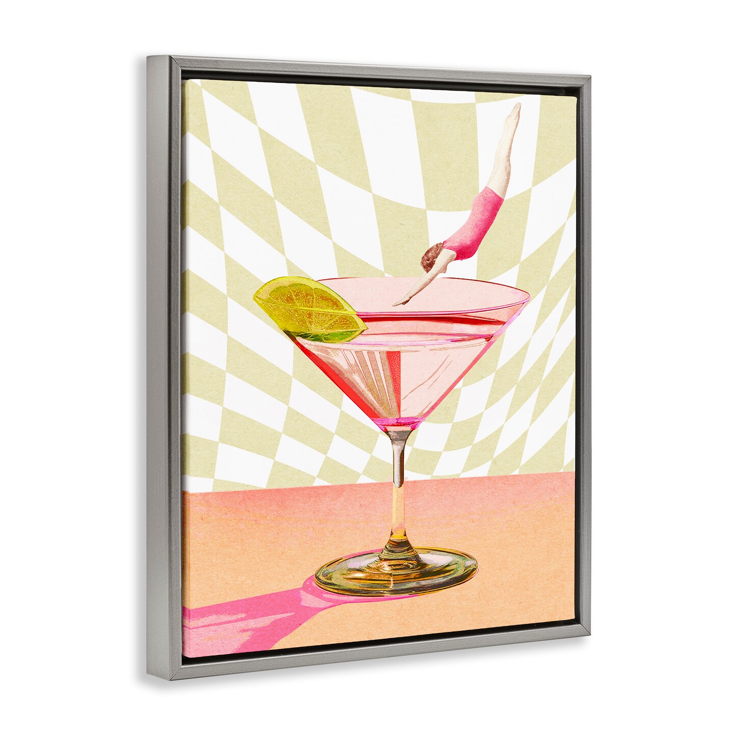 Stupell Industries Diving into Cocktail Floater Framed Canvas Wall Art Design by Daphne Polselli