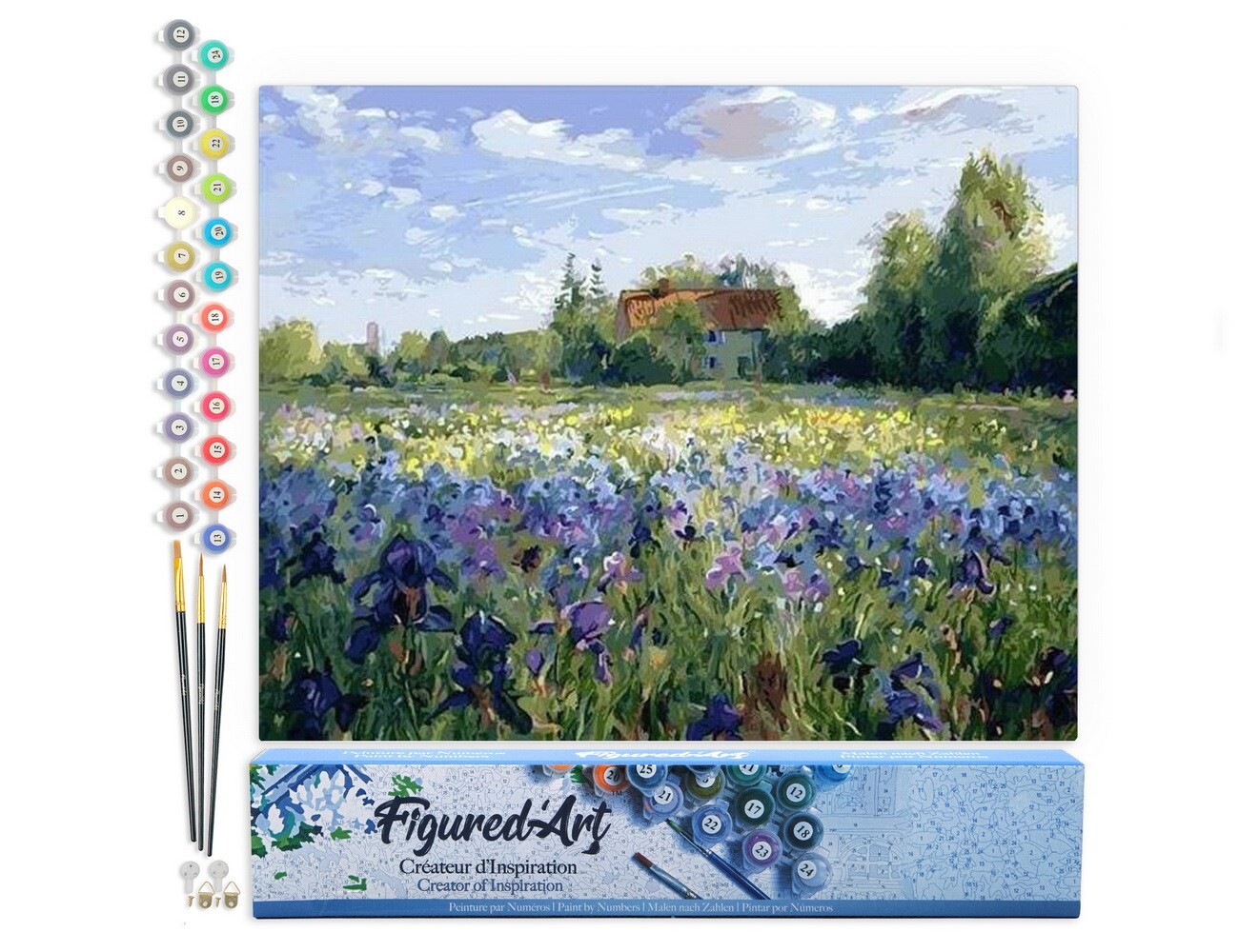 Figured&#x27;Art Paint by Numbers for Adults Countryside field and Blue Flowers 16&#x22;x20&#x22; - Craft Art Painting DIY Kit Rolled Canvas without frame