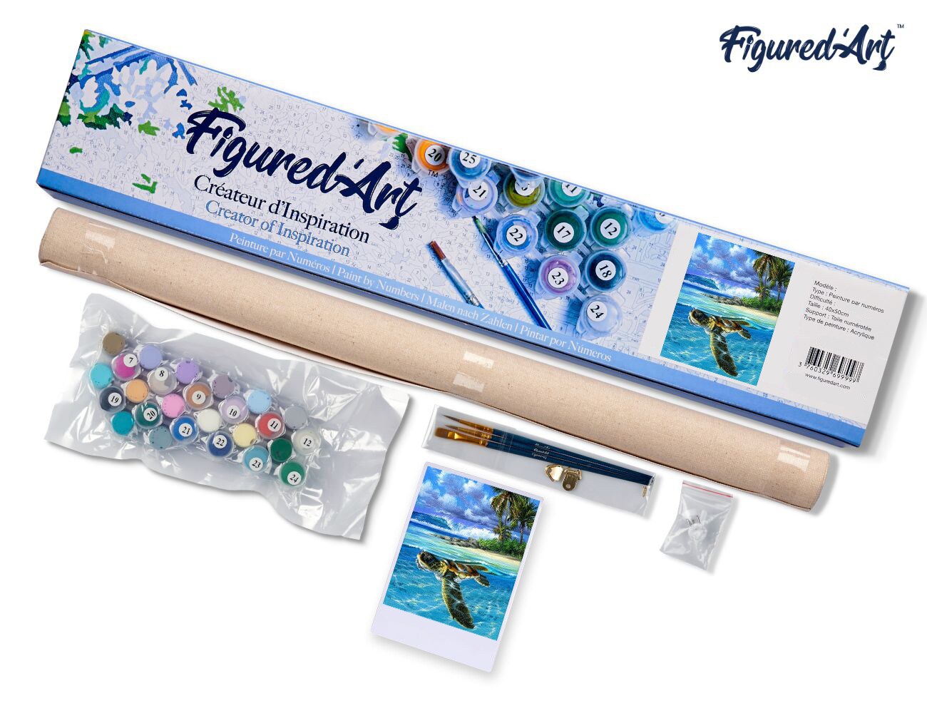 Figured'Art Paint by Numbers for Adults Relaxing Turtle 16"x20" - Craft Art Painting DIY Kit Rolled Canvas without frame