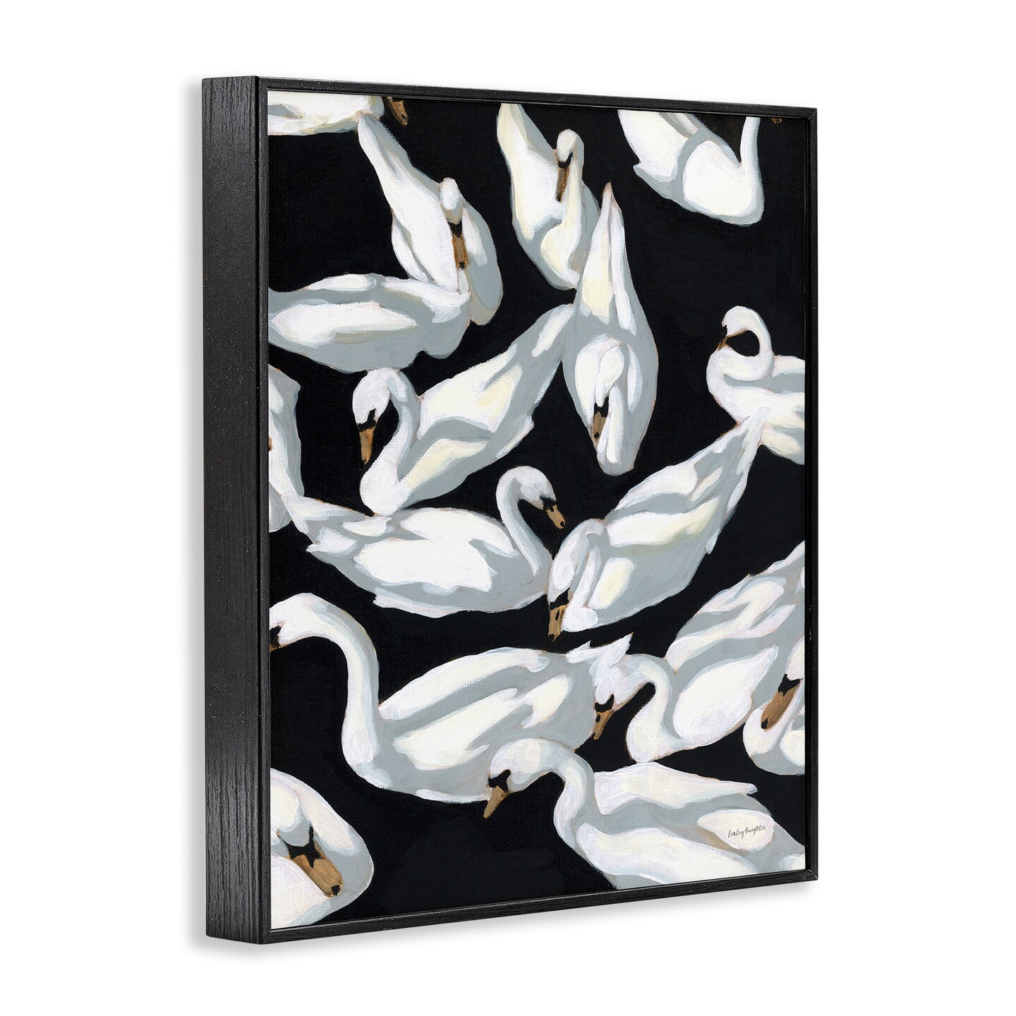 Stupell Industries Overlapping Swans on Black Framed Giclee Wall Art Design by Haley Knighten