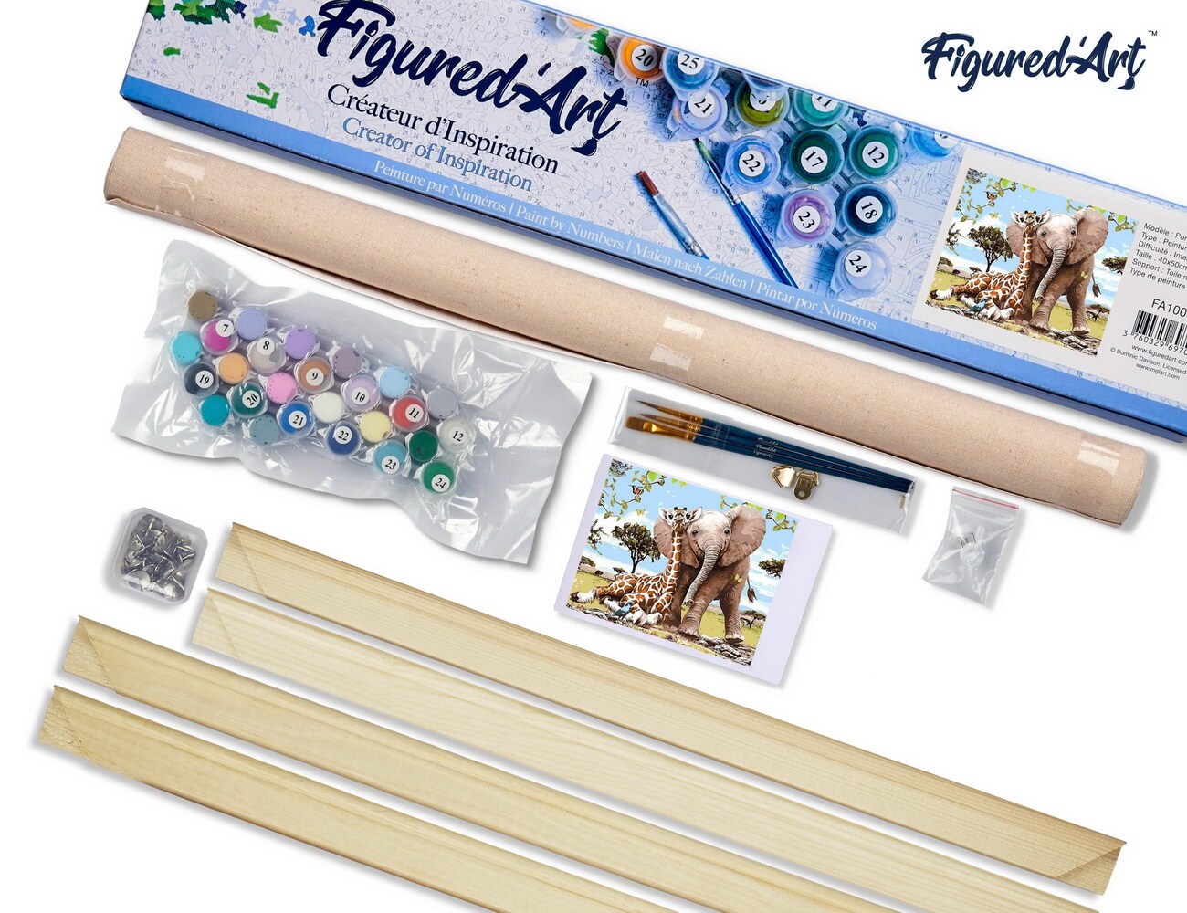 Figured&#x27;Art Paint by Numbers Kit for Adults Elephant &#x26; Giraffe friends 16&#x22;x20&#x22; - Craft Art Painting Rolled Canvas with DIY wooden frame