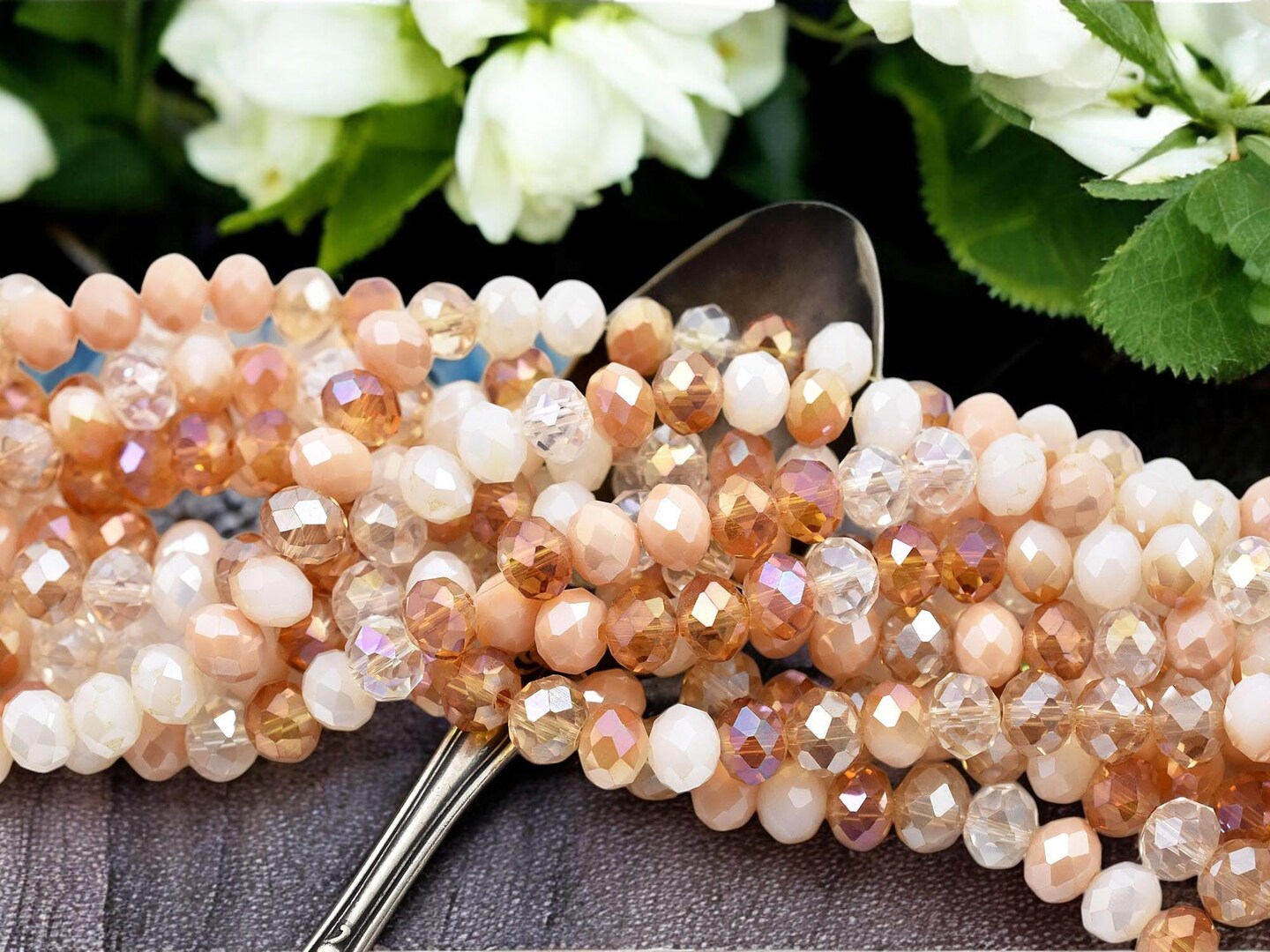 6x8mm Mixed Peach Electroplated Glass Faceted Rondelle Beads (16" Strand)