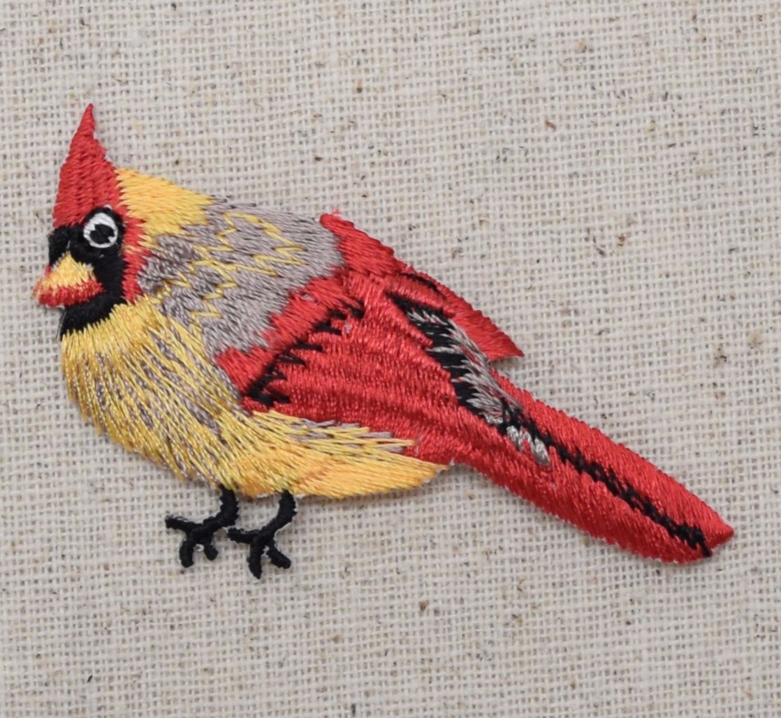 Red Female Cardinal Bird, Facing Left, Embroidered, Iron on Patch