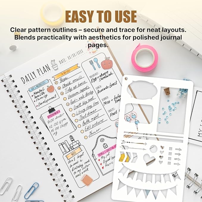 21Pcs Planner Stencils Bullet Journal Stencils - 4x7 Inch Scrapbook Stencil Set for Journaling, Notebook DIY, Scrapbooking, Greeting Cards, Diary Letters & Planner Templates
