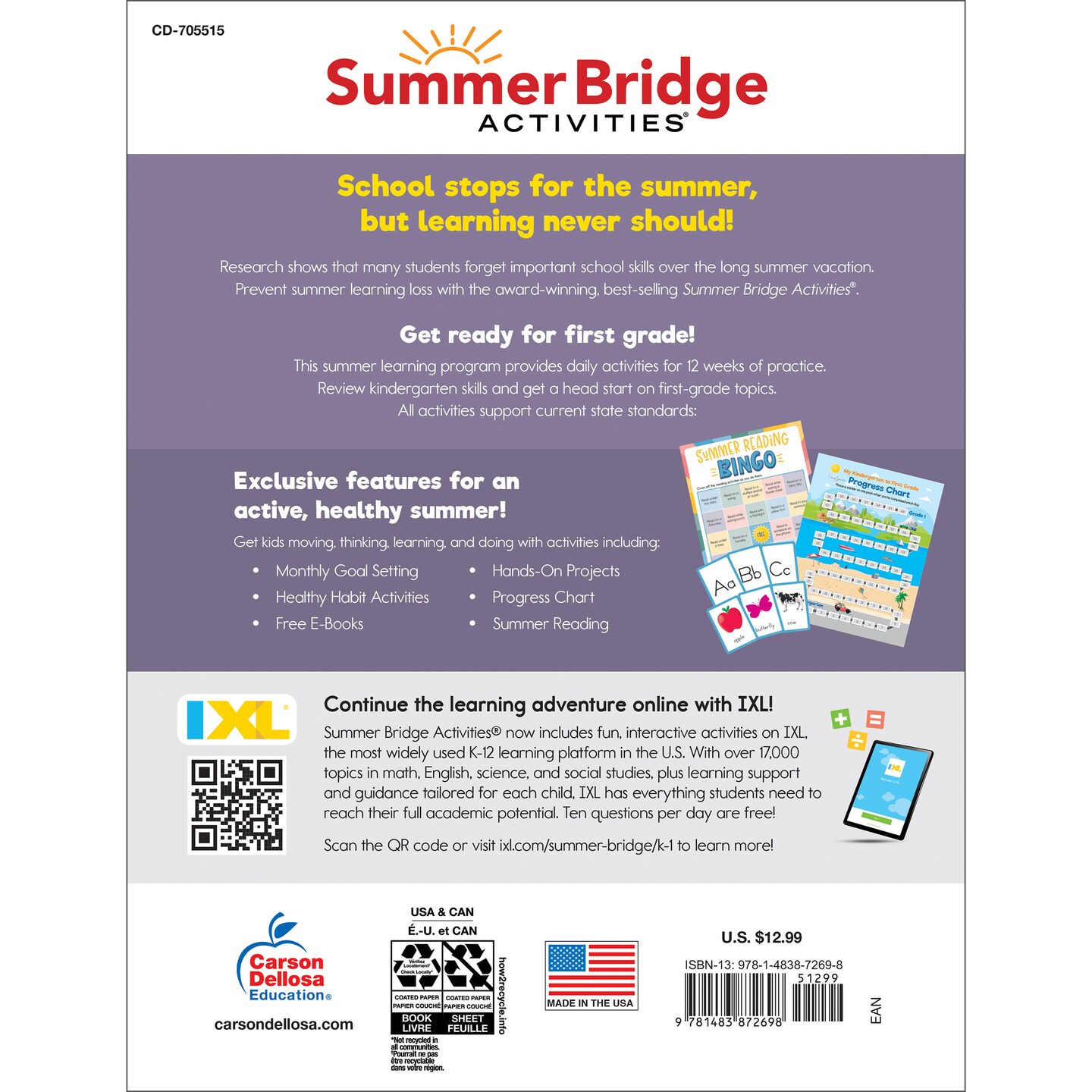 Summer Bridge Activities Kindergarten to 1st Grade Workbooks, Activity Book Ages 4-6 With Math, Phonics, Science, Social Studies, Writing Practice, Fitness, Flash Cards, Stickers, and More