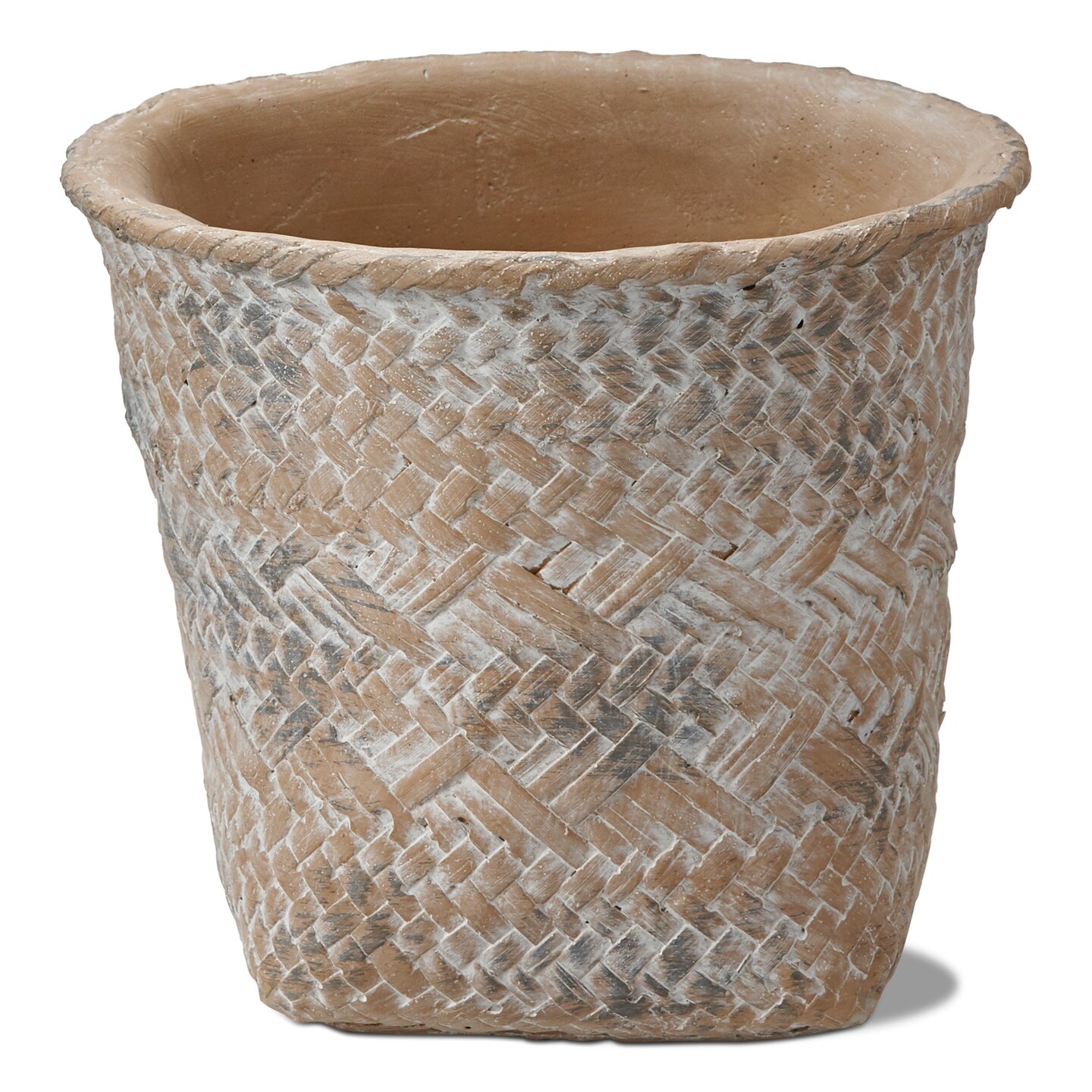 Tulum Whitewash Cement Basket Planter Small, 9.4L x 9.4W x 6.3H inches, Holds up to an 8&#x22; Drop in Plant