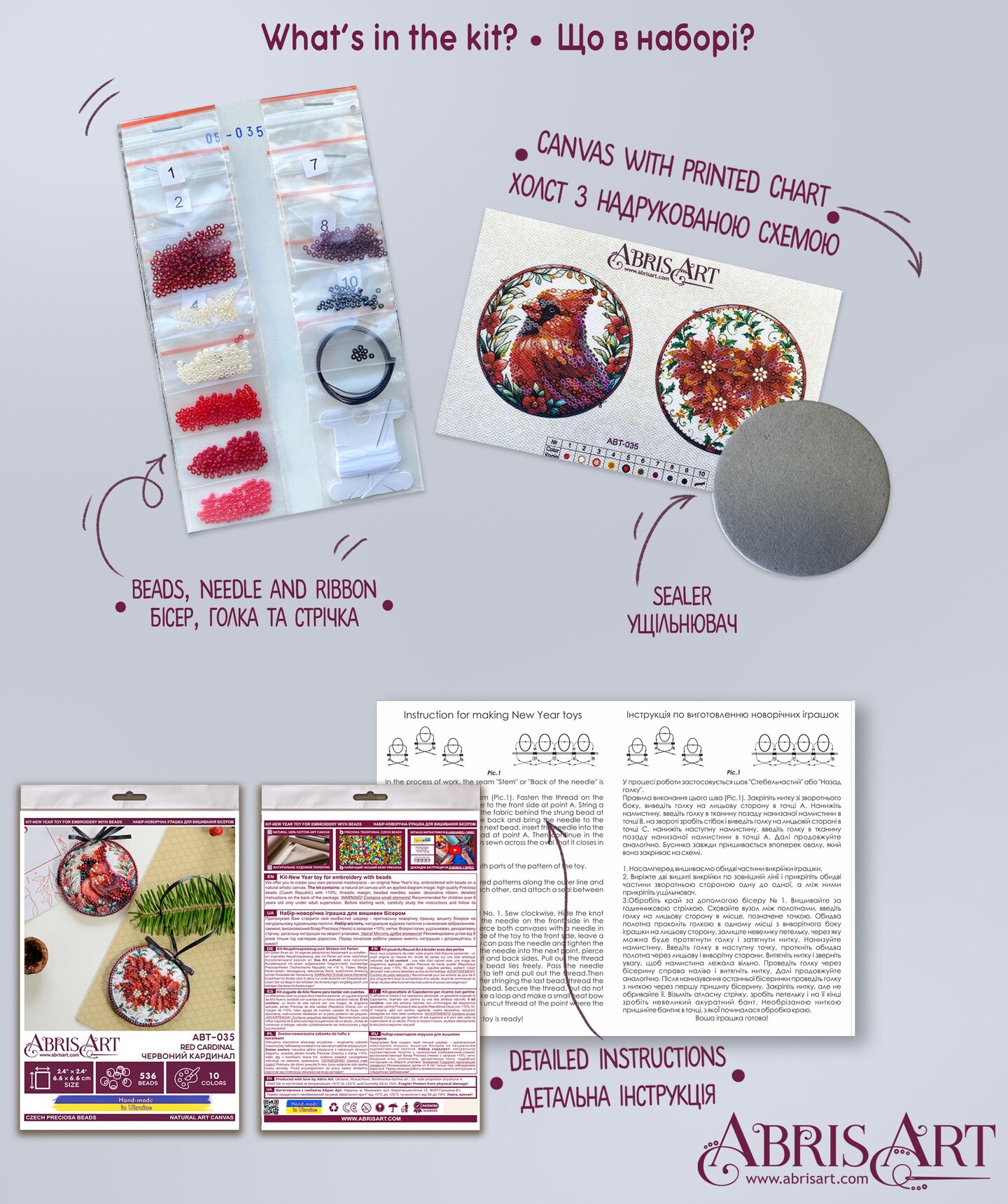 Bead Embroidery Kit Decoration - Red cardinal