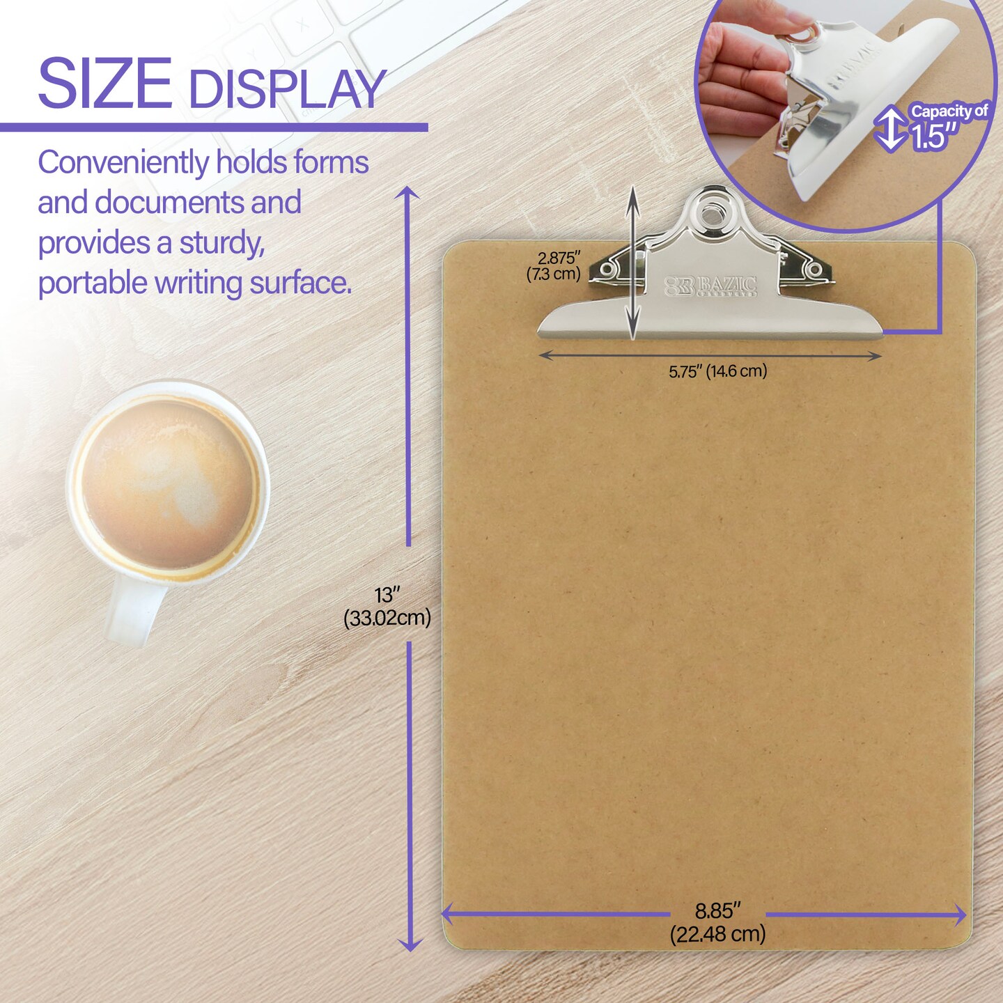 BAZIC Hardboard Clipboard Standard Size w/ Sturdy Spring Clip