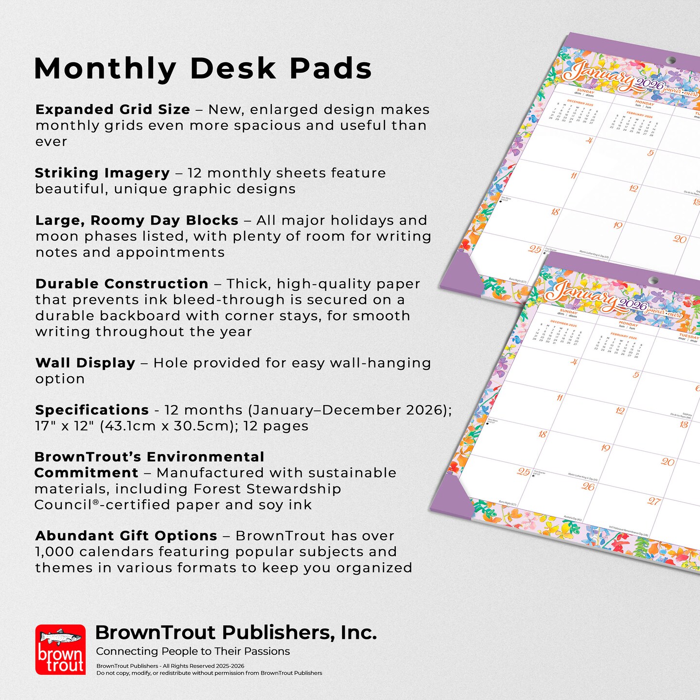 House of Turnowsky OFFICIAL | 2026 17 x 12 Inch Monthly Desk Pad Calendar