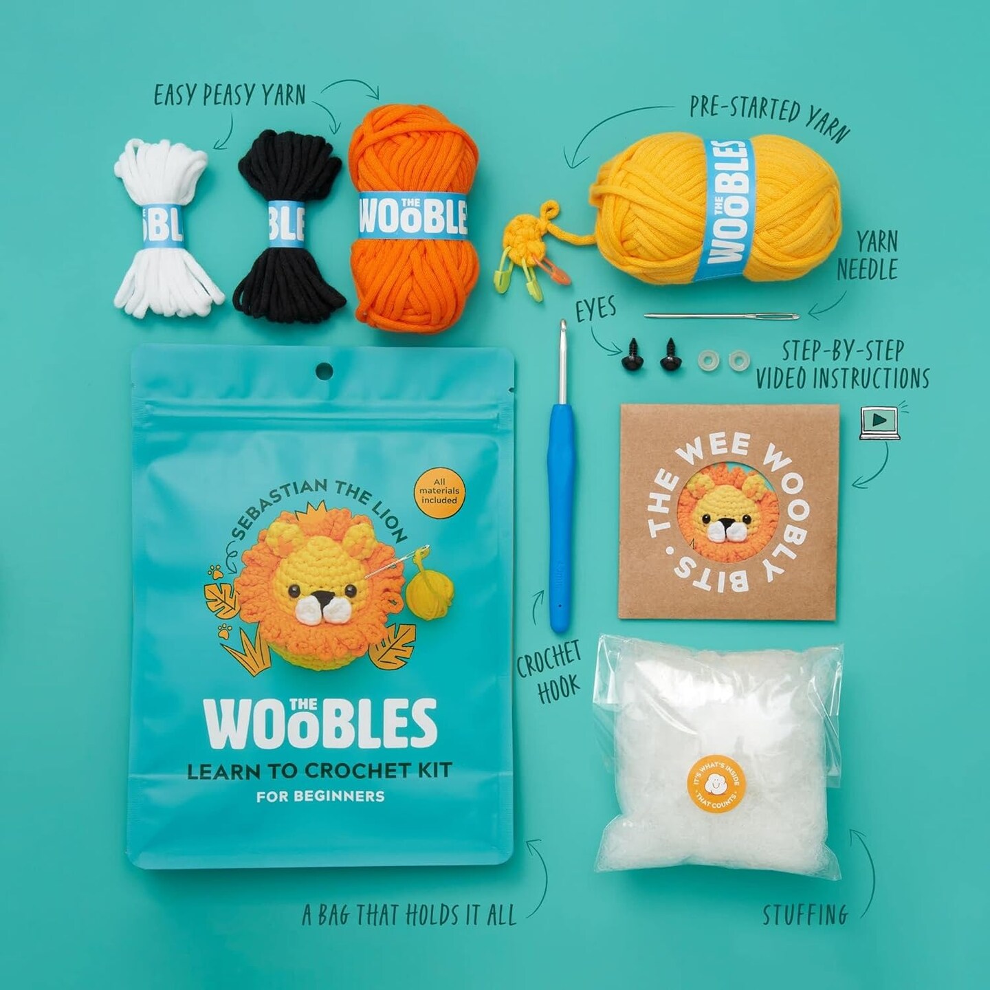 Crochet Kit for Beginners - Easy Arts and Crafts Knitting & Crochet Animals Kit As Seen On Shark Tank - Sebastian The Lion