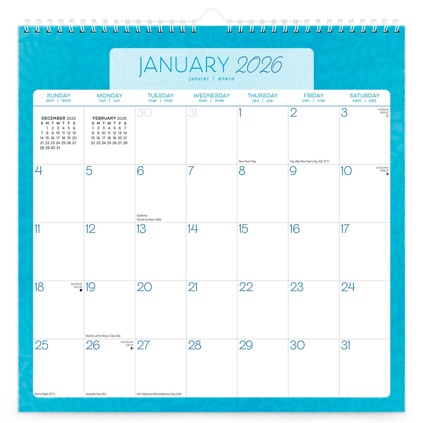 Seaside Currents | 2026 12 x 12 Inch (Hanging) Monthly Square Wire-O Calendar | Sticker Sheet
