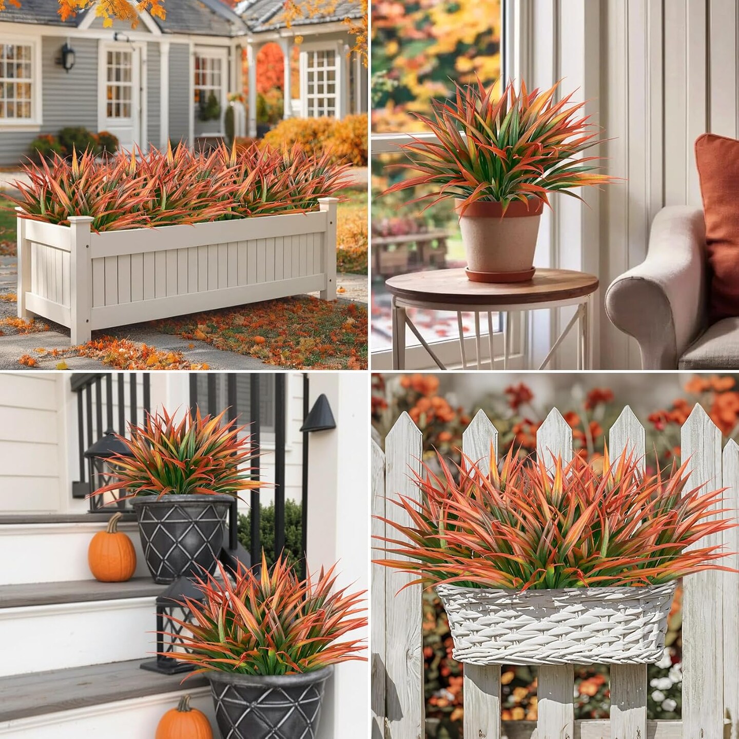 20 Pcs Fake Outdoor Plants Artificial Grass Greenery Stems Faux Plastic Plants UV Resistant for Spring Summer Indoor Outside Garden Planter Pathway Porch Patio Window Home Decor, Orange