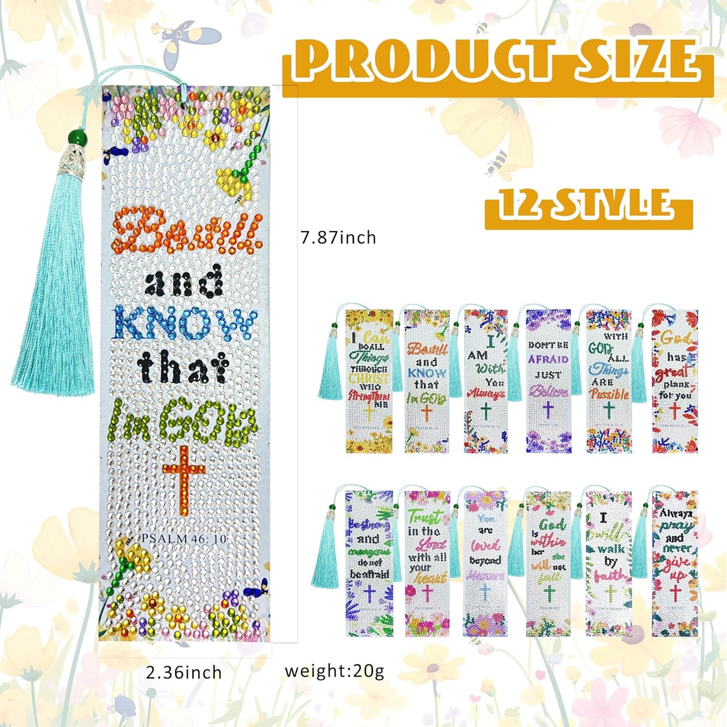 12Pcs Christian Bible Verse Diamond Painting Bookmark Kit for Adults