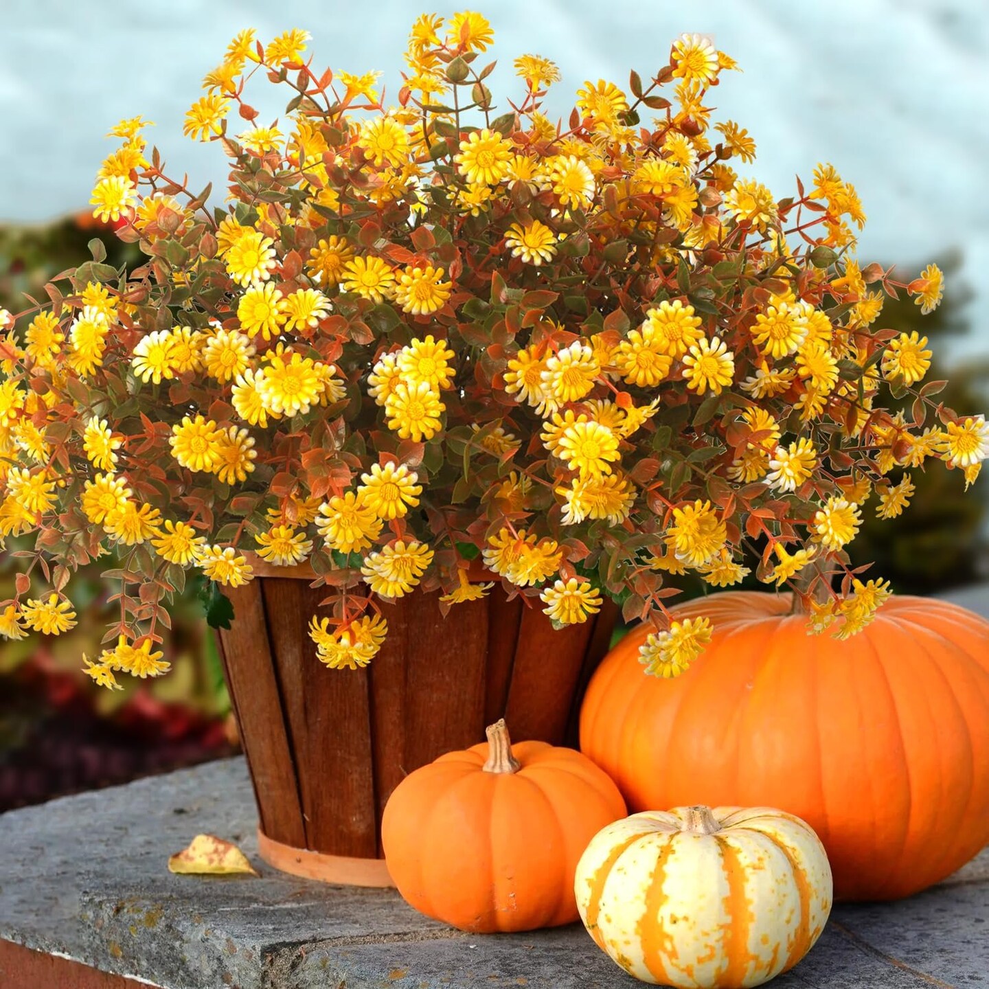 12 Bundles Artificial Fall Flowers for Outdoors – Faux Pansies & Mums ...