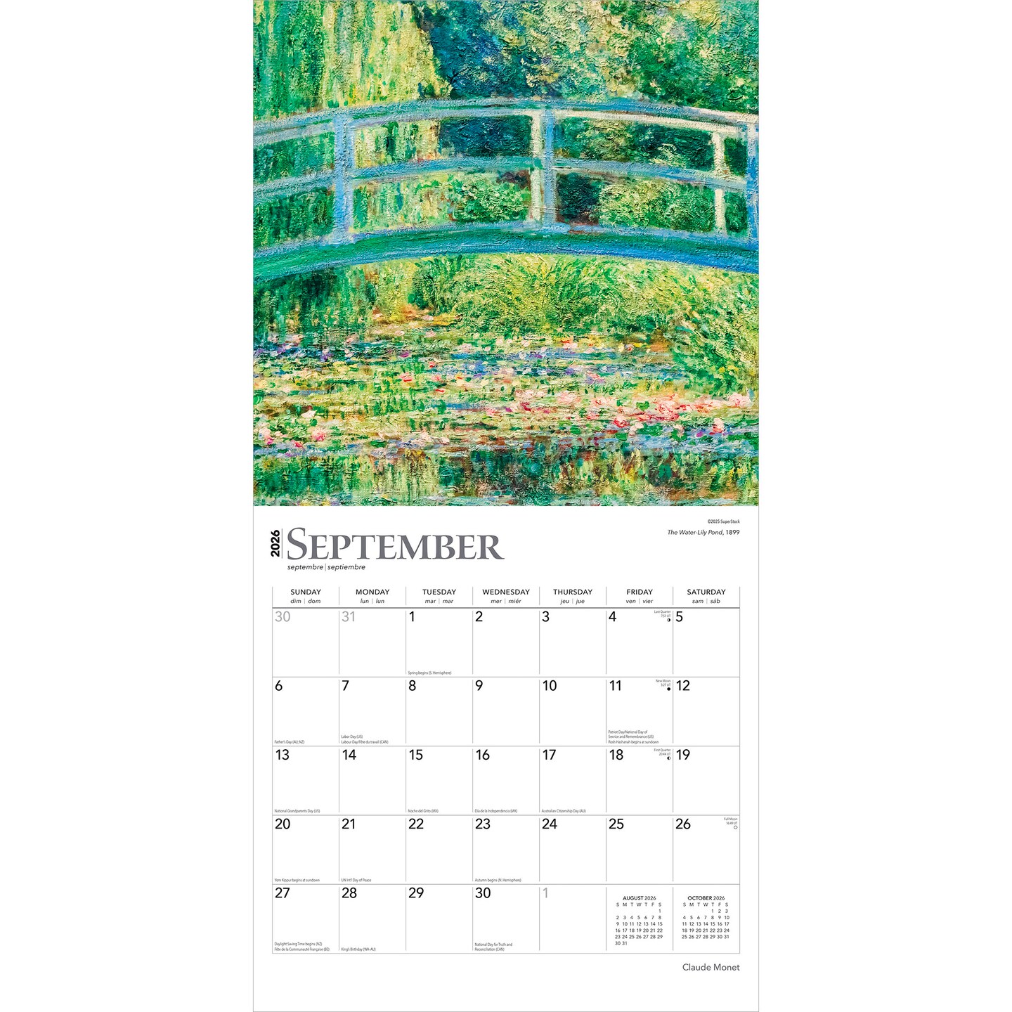 Claude Monet | 2026 12 x 24 Inch (Hanging) Monthly Square Wall Calendar | Foil Stamped Cover | Plastic-Free