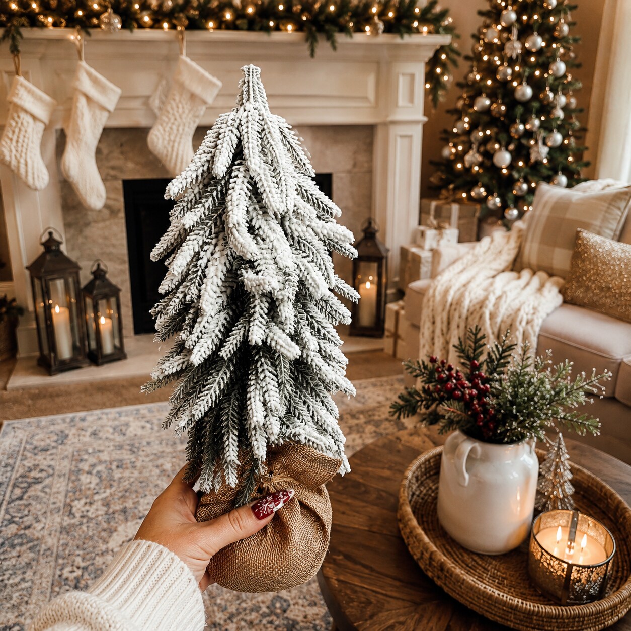 Christmas Tree with Snow, Faux Handmade Pine Trees Snow Covered