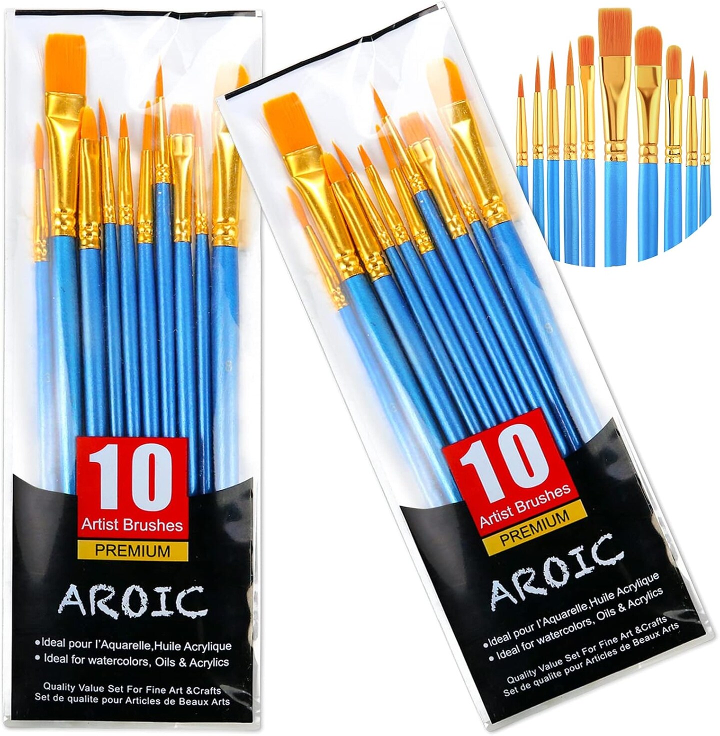 Acrylic Paint Brush Set, 2 Packs / 20 pcs Nylon Hair Brushes for All Purpose Oil Watercolor Painting Artist Professional Kits