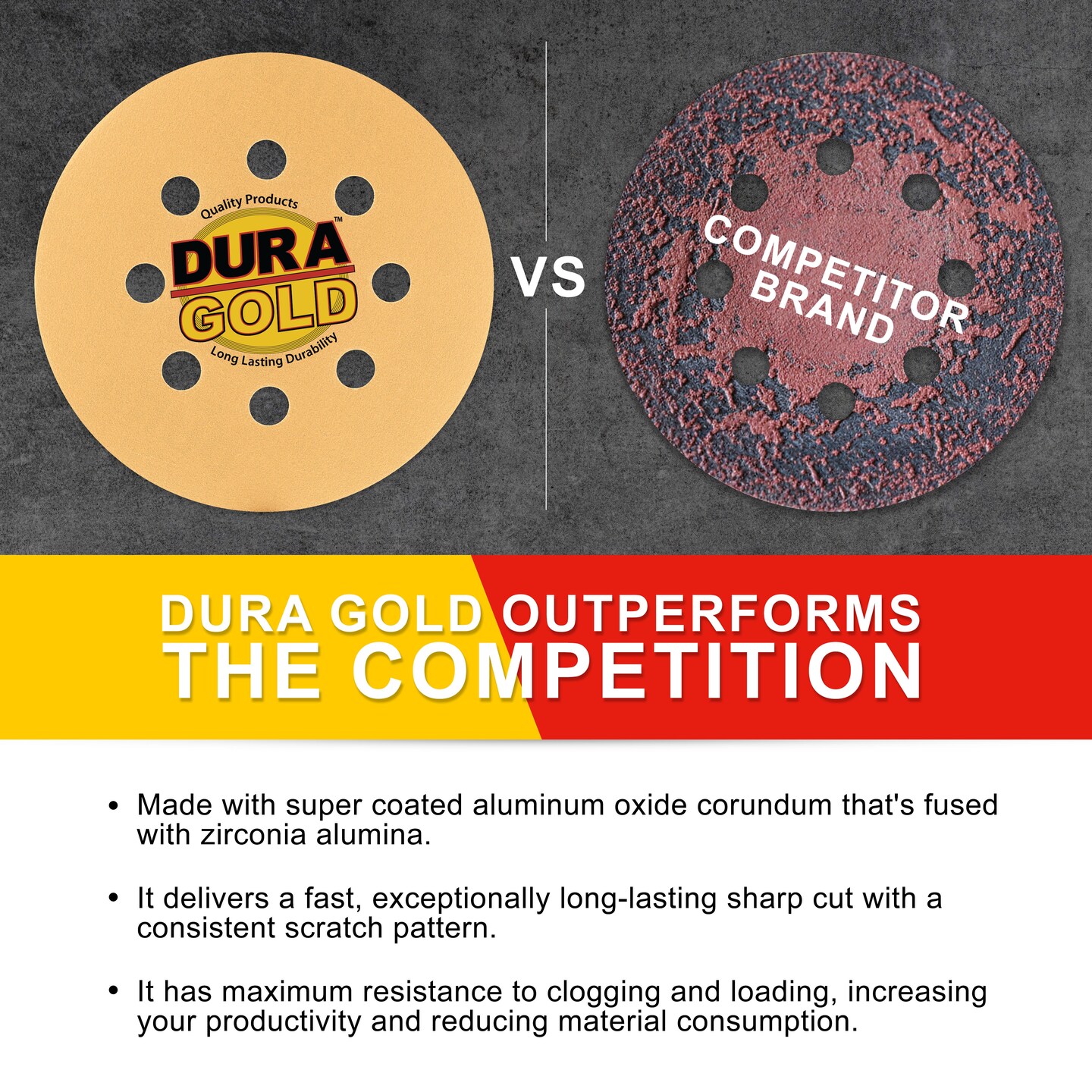 320 Grit - 5" Gold DA Sanding Discs - 8-Hole Pattern Hook and Loop - Box of 50