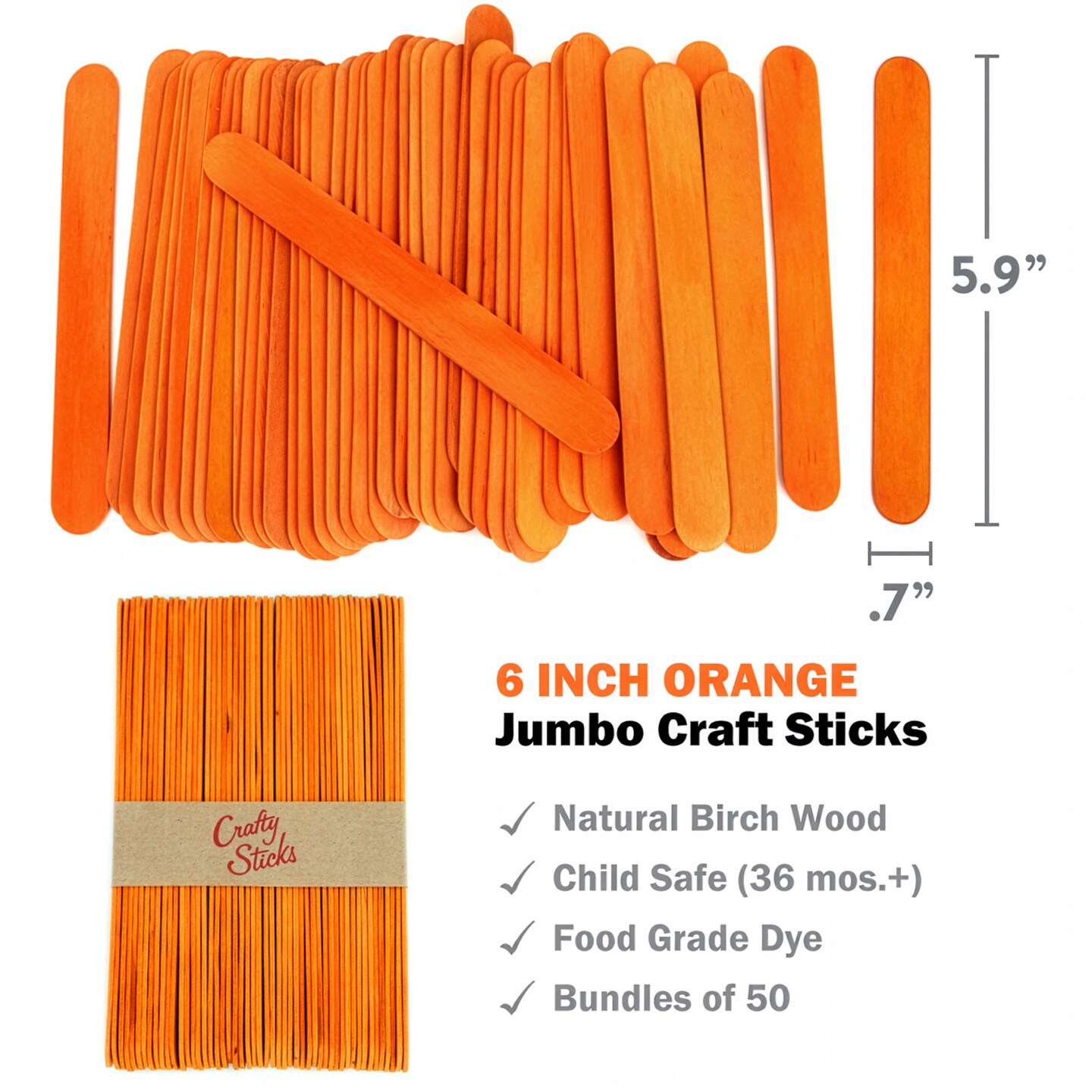 CraftySticks 6 Inch Jumbo Wood Popsicle Sticks for Crafts and STEM Learning