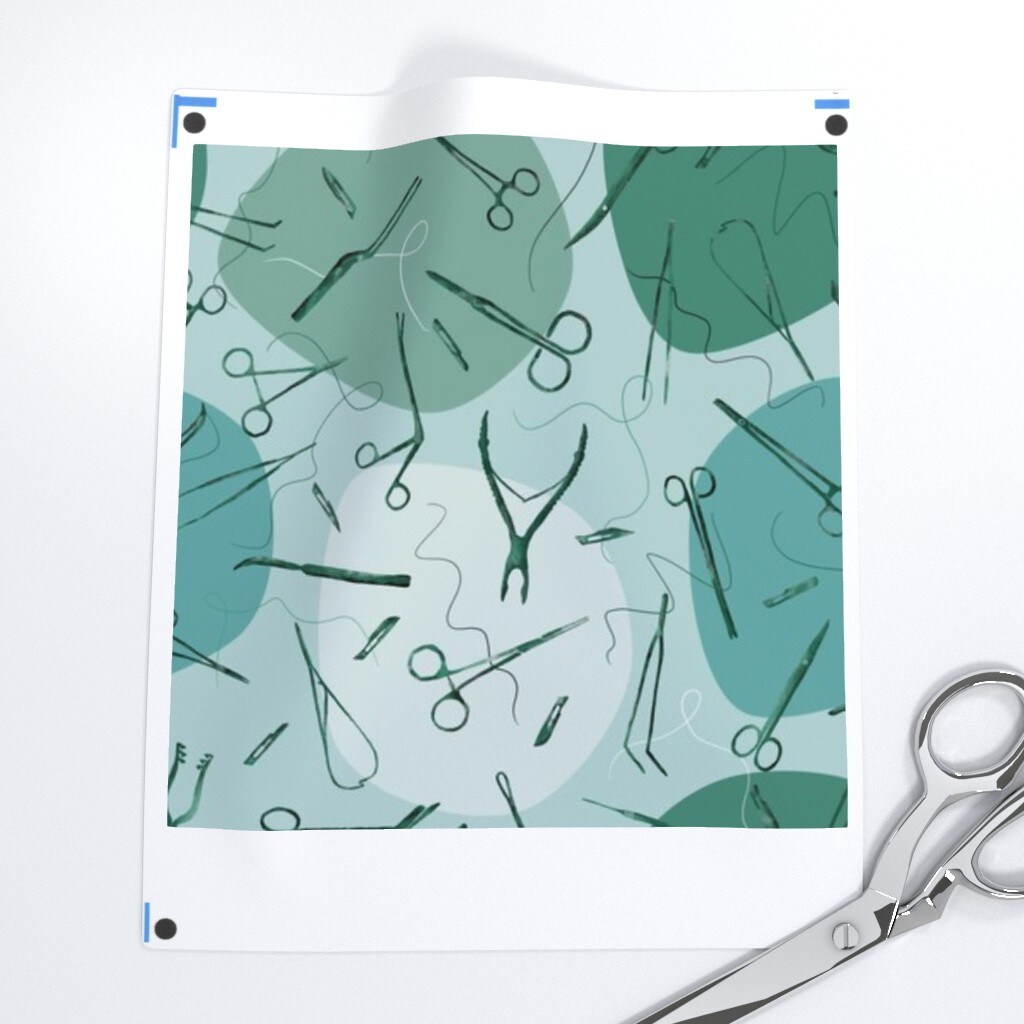 Instruments Mint Science Medicine Scrubs Surgery Room Custom Printed Fabric by Spoonflower Various Fabrics by the Yard or Fat Quarter
