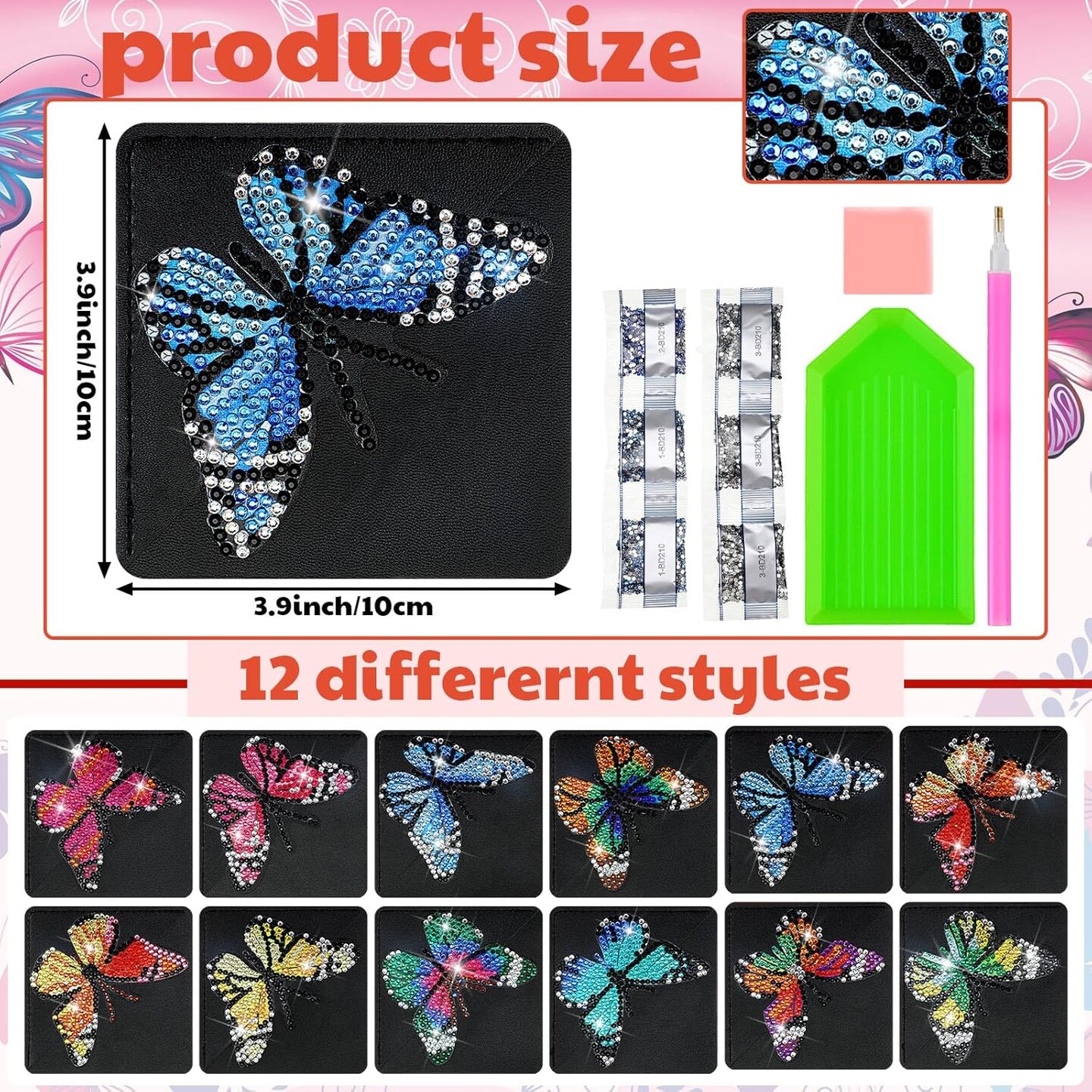 12 Pcs Diamond Painting Corner Bookmark Kits(Butterfly)