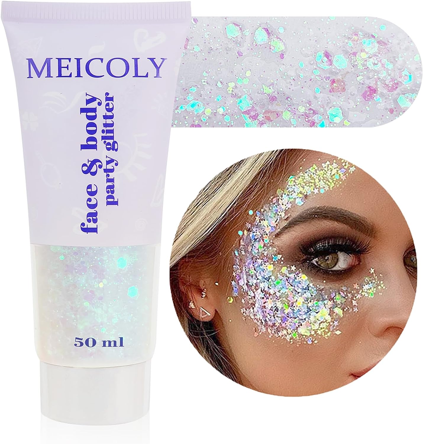 Clear White Body Glitter,Mardi Gras Face Glitter Makeup for Kids Women