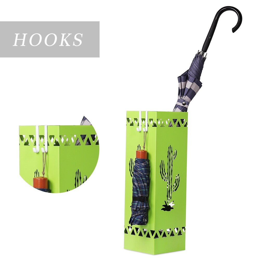 Metal Cactus Umbrella Stand Green Square Umbrella Holder with Cutout Design, Decorative Entryway Storage for Home & Office