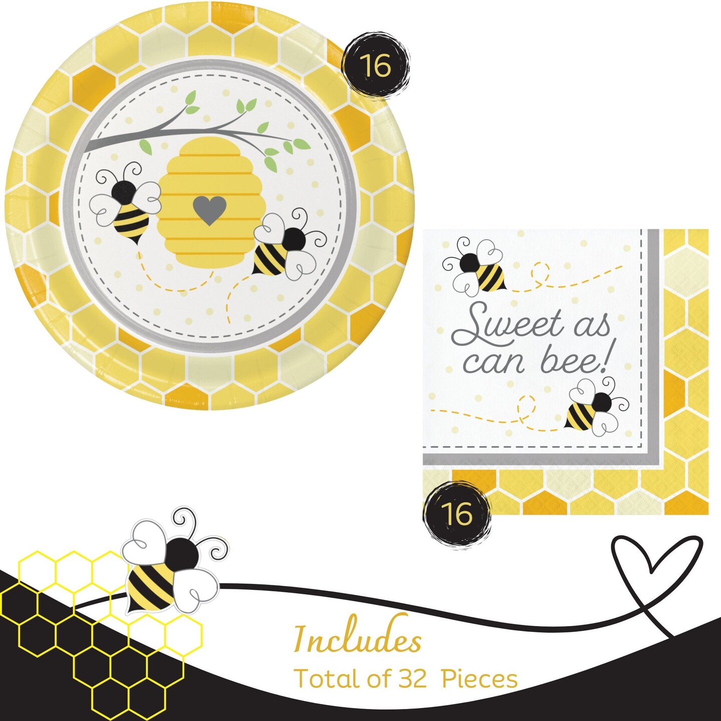 Bumblebee Party Supplies Bundle with Bumblebee Dinner Plates &#x26; Bumblebee Napkins - Serves 16
