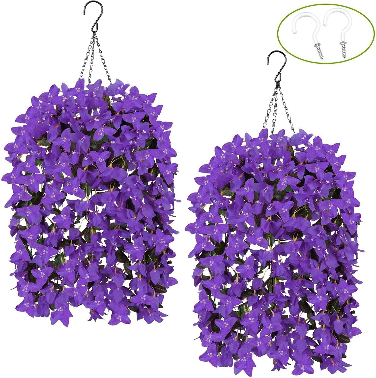 Artificial Bougainvillea Fake Hanging Flowers with Baskets for outdoors Outside Decoration 2 Set Purple Silk UV Resistant Flower Long Trailing Realistic for Front Porch Patio Balcony Spring Sunmmer