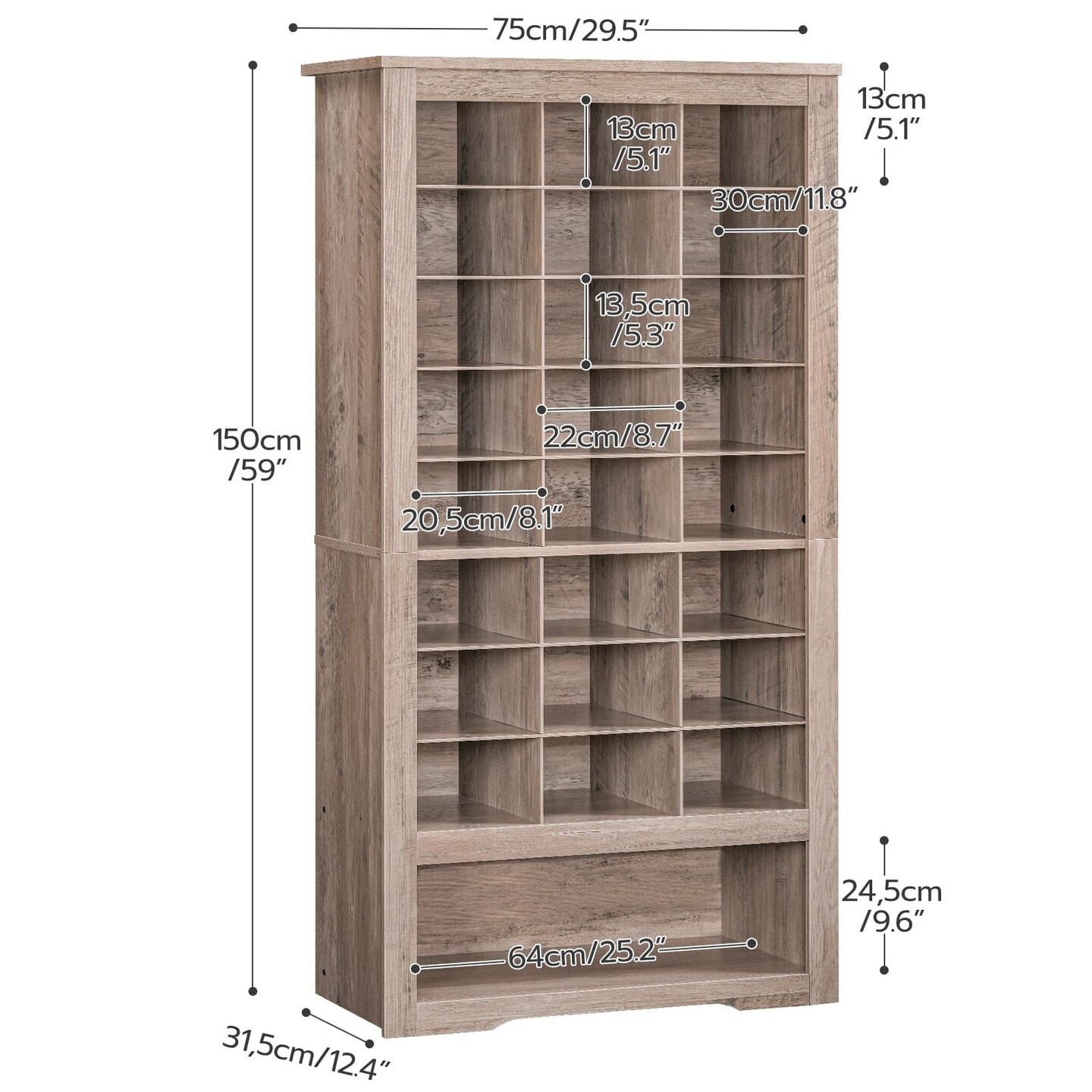 9-Tier Shoe Cabinet 24 Cubes 1 Large Compartment Entryway Storage Organizer