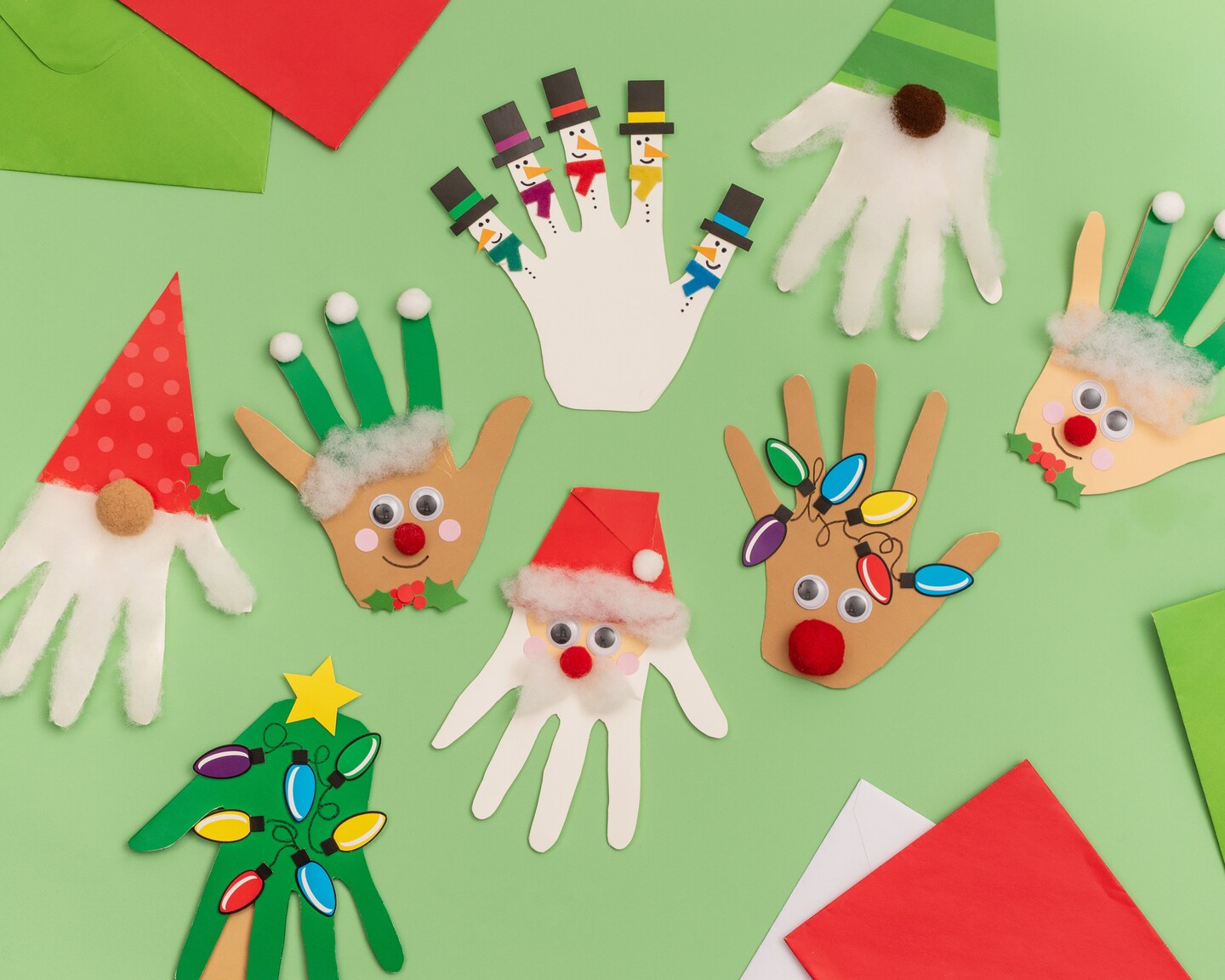 Colorbok Kids Christmas PDQ 4/pkg-Holiday Hand Print Card Kit