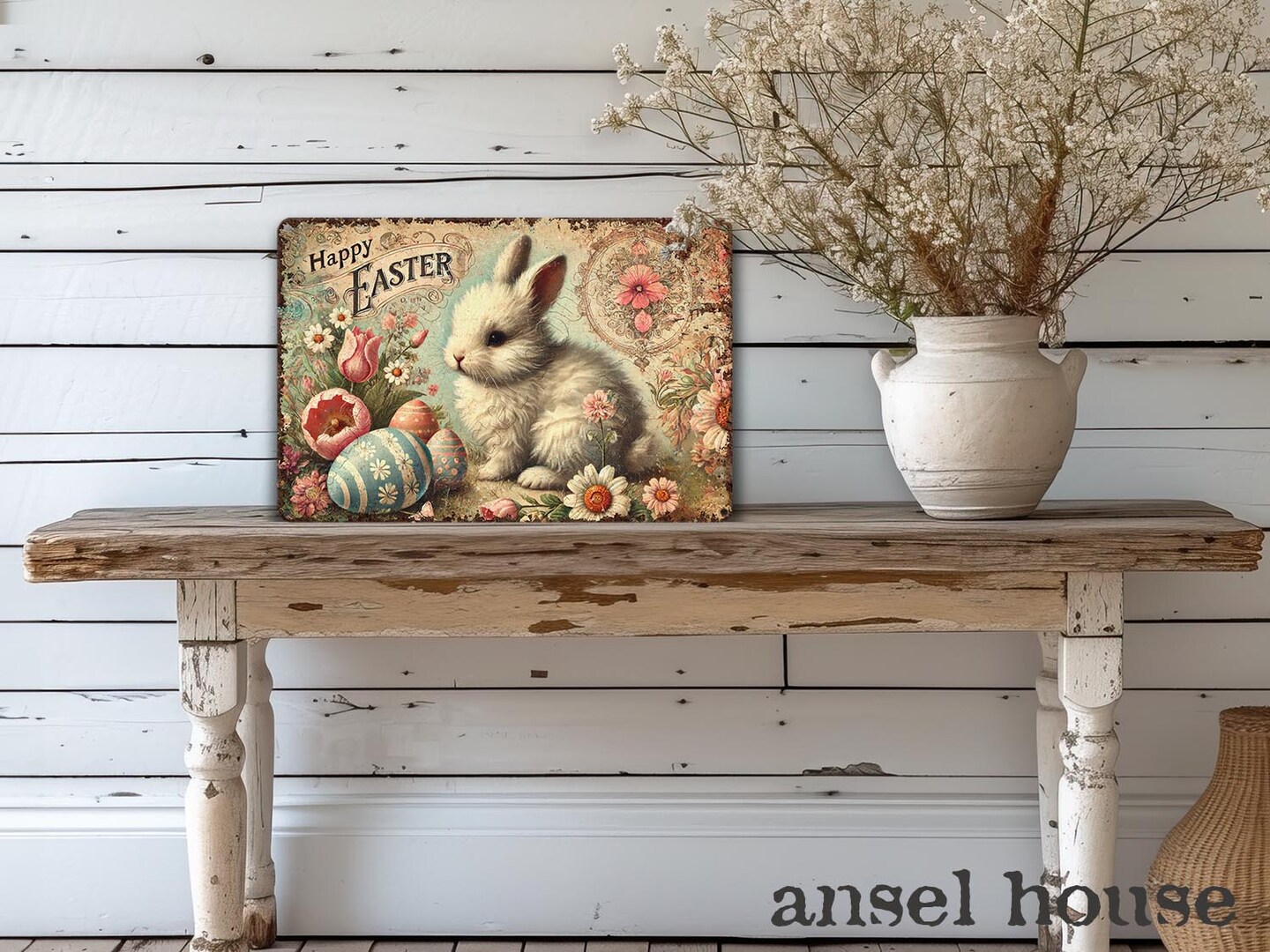 Easter Decor - Vintage Victorian Decoration Metal Art Sign Mantle