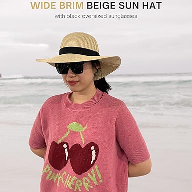 4E&#x27;s Novelty Sun Hat for Women UV Protection with Sunglasses, UPF 50+, Packable Beach Hat, Beige